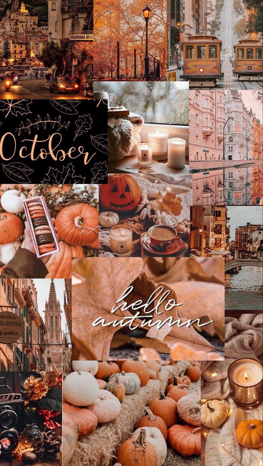 A collage of pictures with the words october and hello autumn - Fall iPhone, cozy