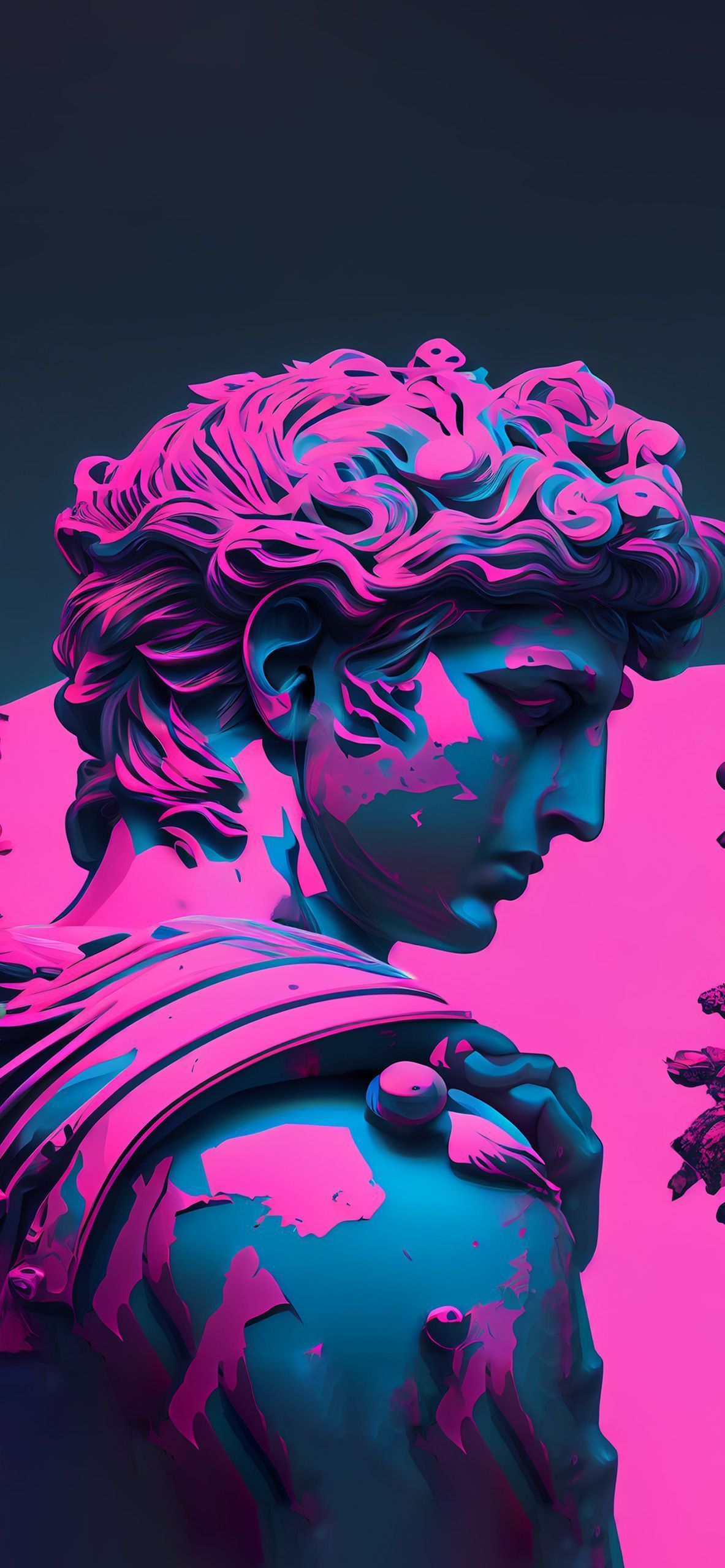 Aesthetic wallpaper of a statue with pink and blue colors - Neon, Greek statue, vaporwave, statue
