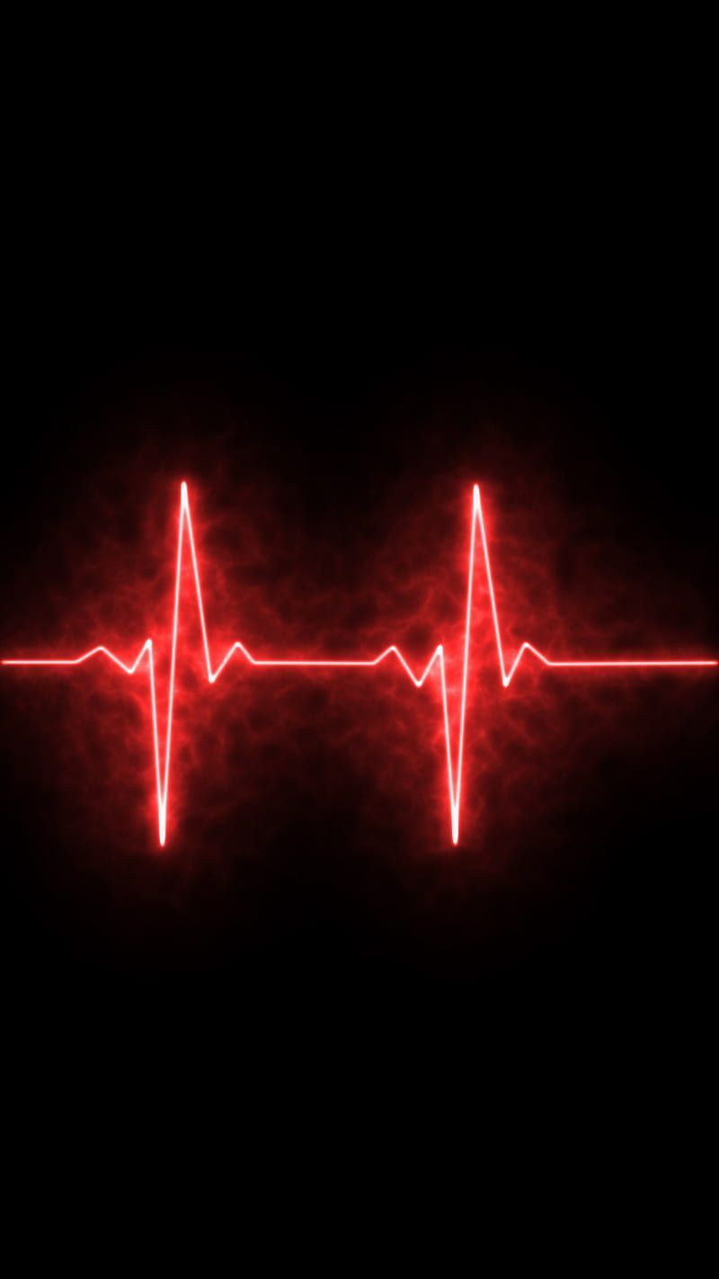 A red heartbeat on black background - Neon red, light red
