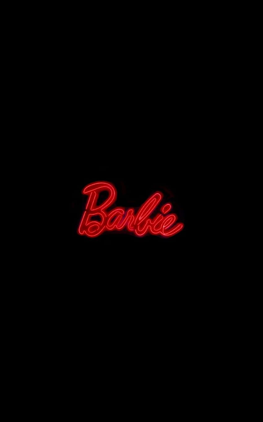 The barbie logo in red on a black background - Neon red