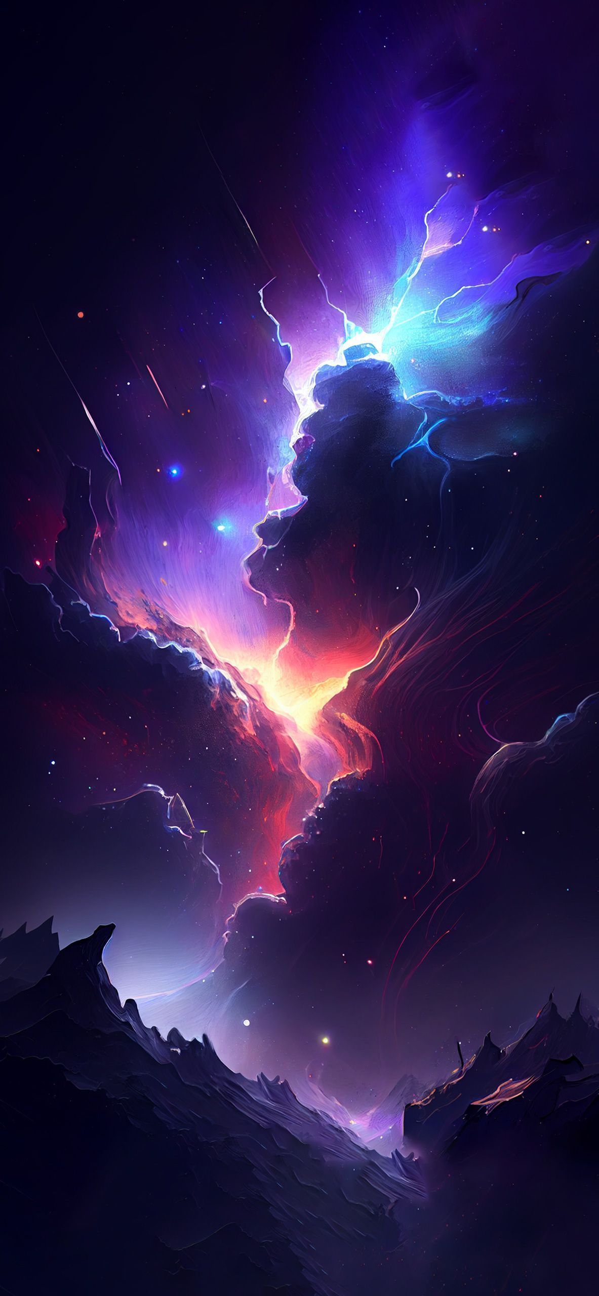 A phone wallpaper of a galaxy with colorful clouds - Galaxy, storm, lightning, space