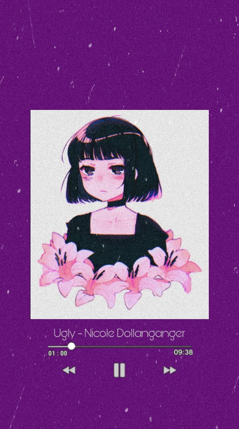 A purple screen with an image of the girl - Depressing, anime girl
