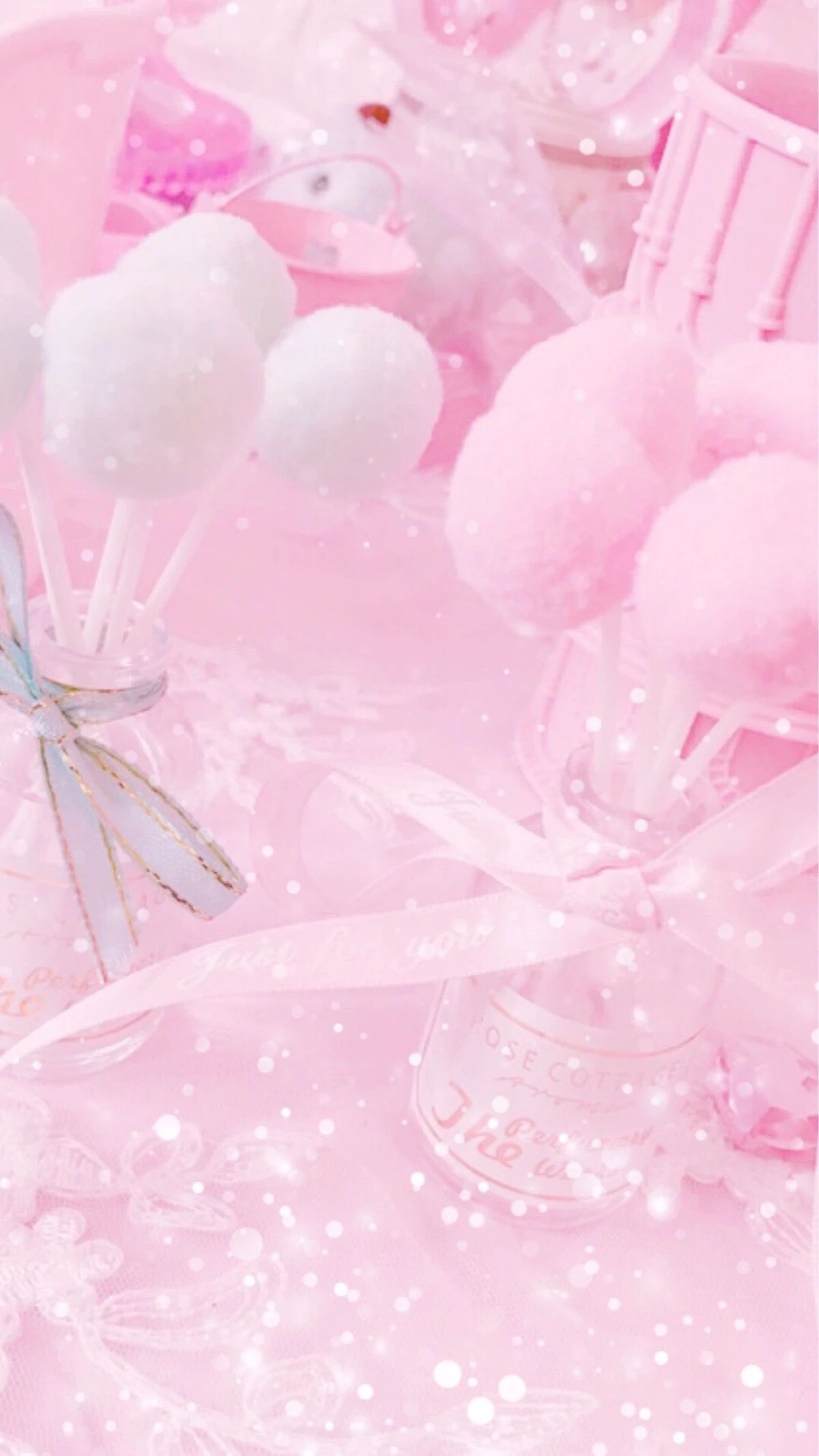A picture of some candy in pink containers - Light pink, soft pink, cute pink, candy, bling