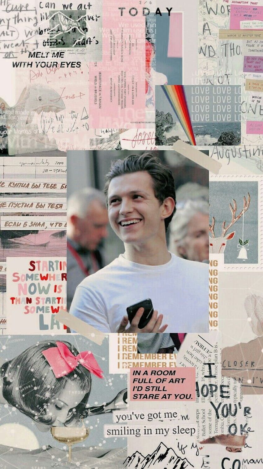 A collage of pictures with words and text - Tom Holland