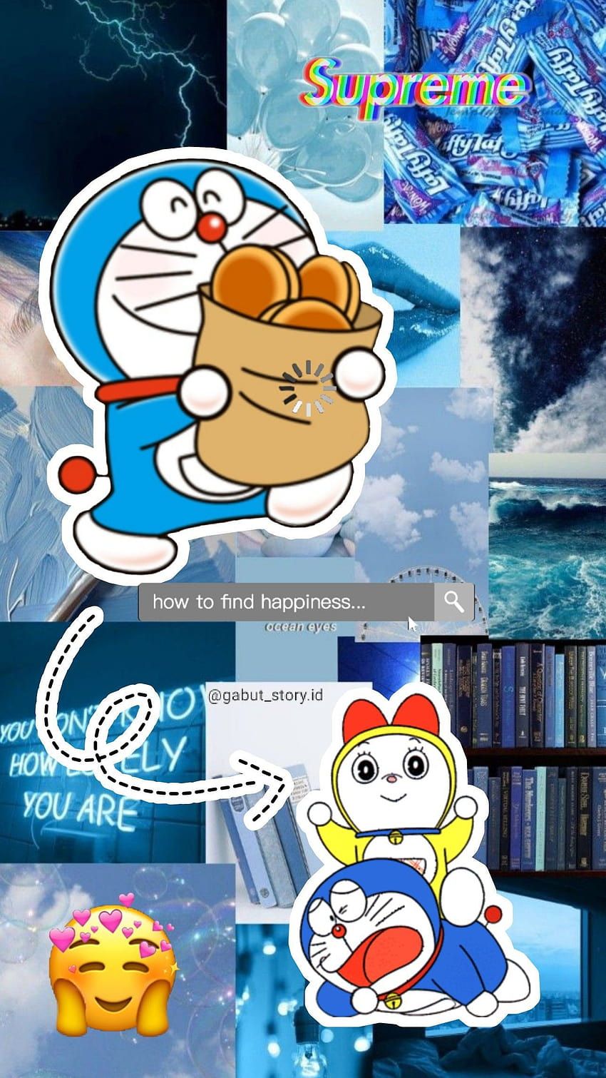 Aesthetic background with Doraemon and the text 