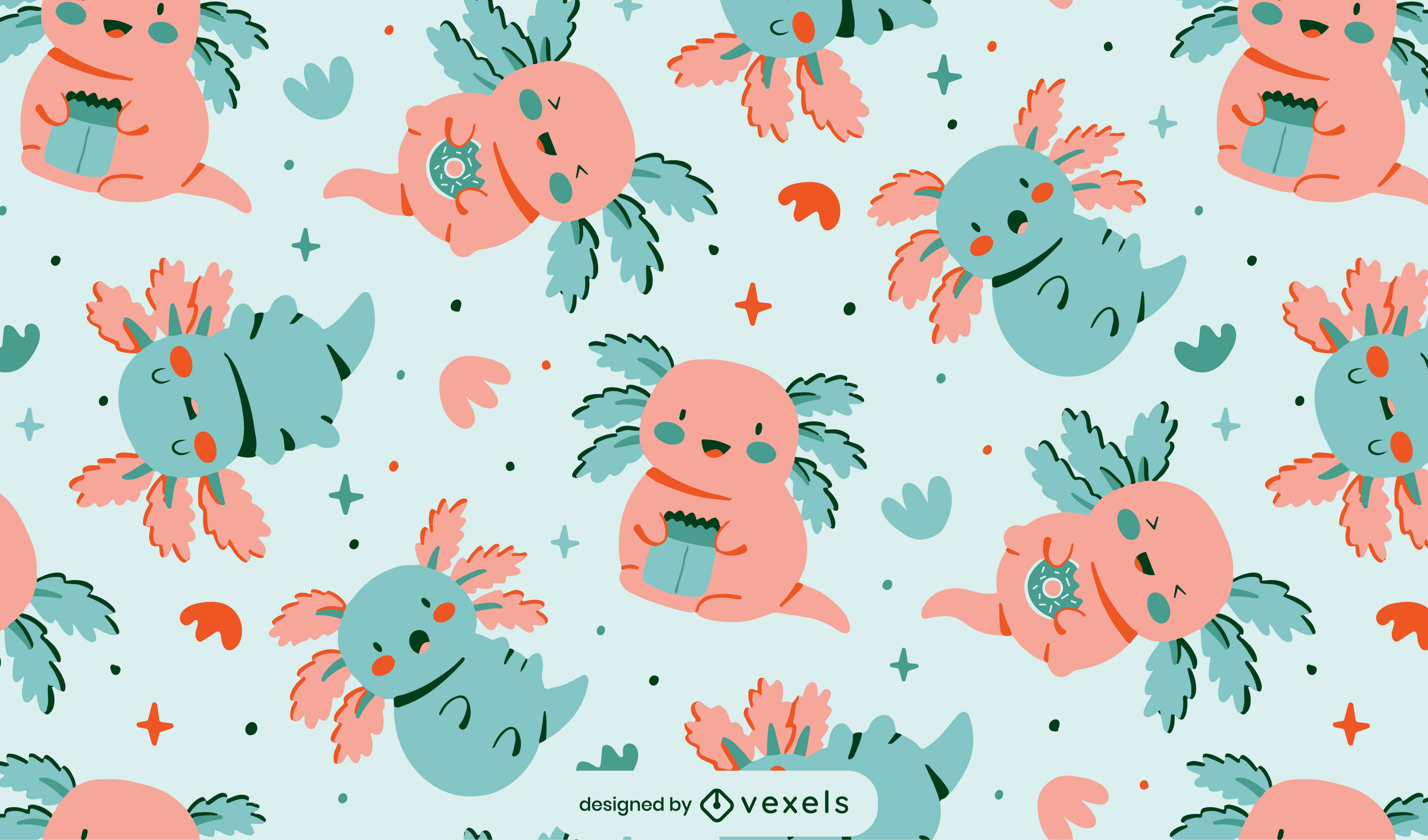 Axolotl Holidays Characters Cute Pattern Vector Download