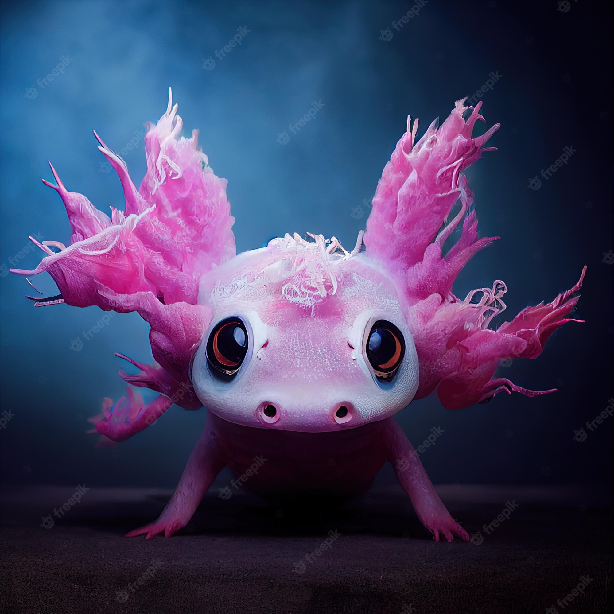 Premium Photo. Cute pink axolotl on blue background