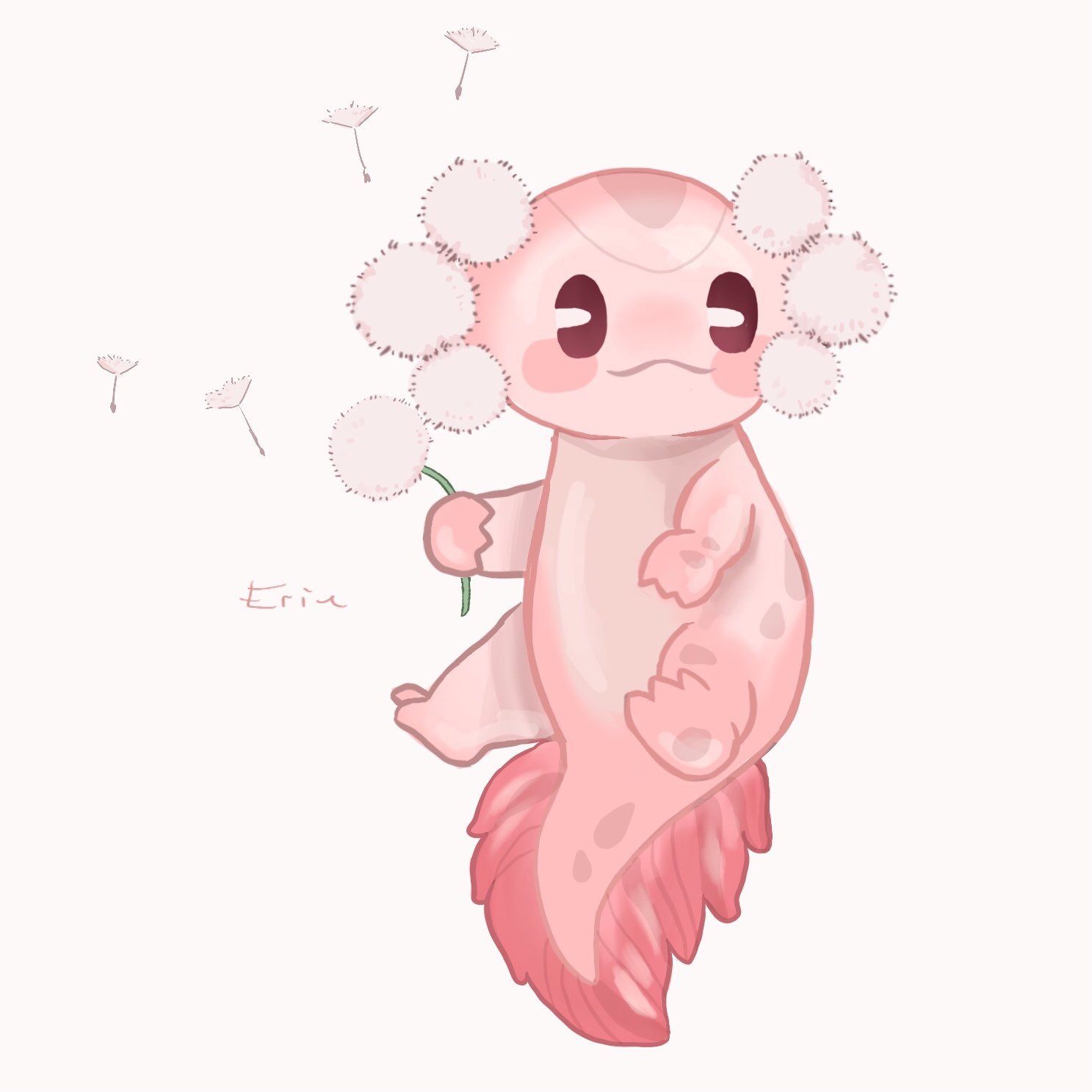 A cute little pink creature with white dots on its head - Axolotl