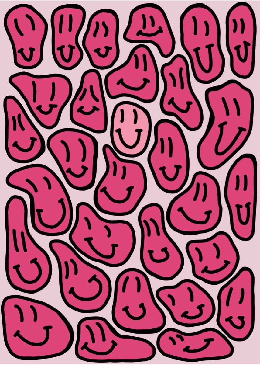 A pattern of smiling faces in pink on a light pink background - Preppy