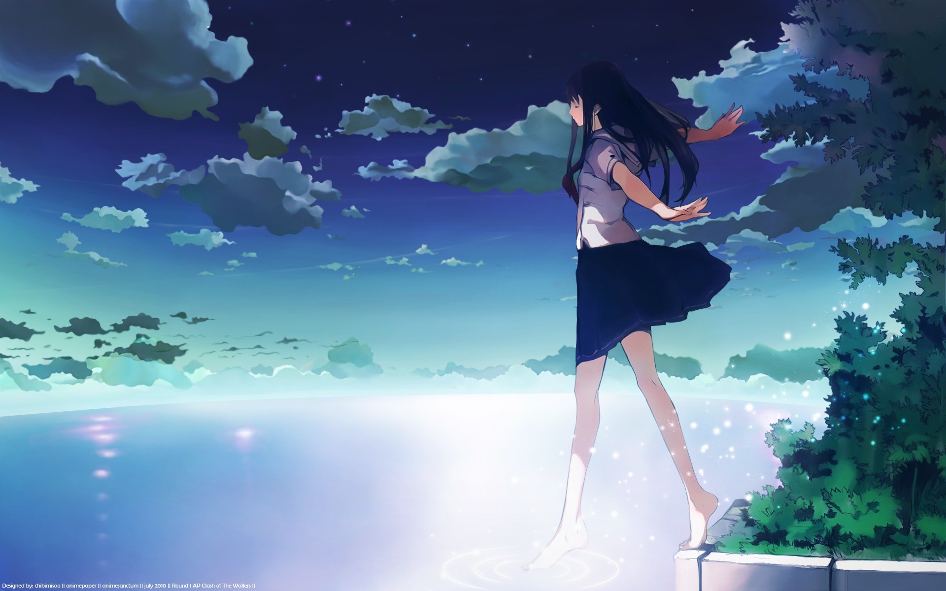 Anime girl standing on the roof wallpaper - Chromebook