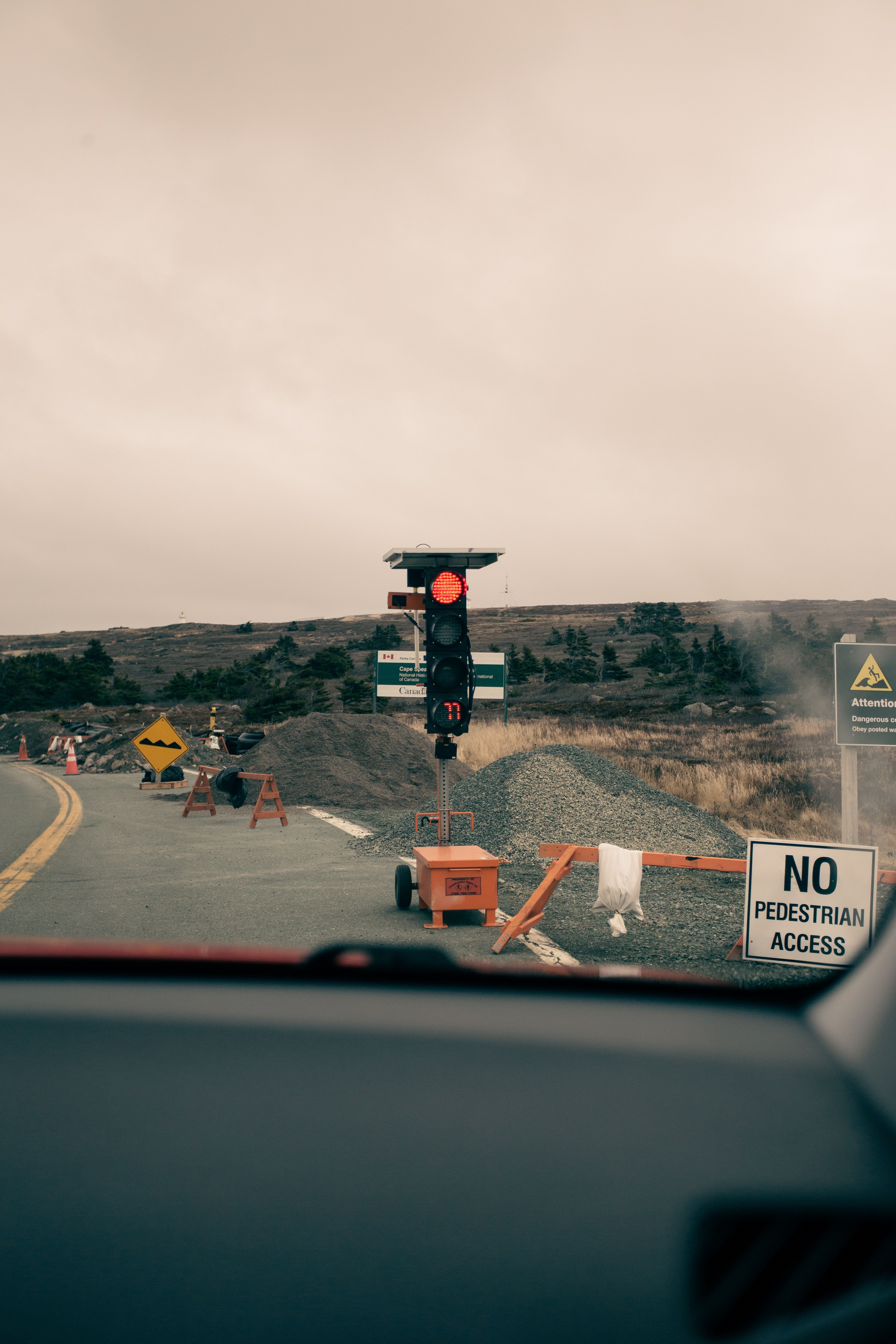 A Traffic Light on a Road with an Ongoing Construction · Free