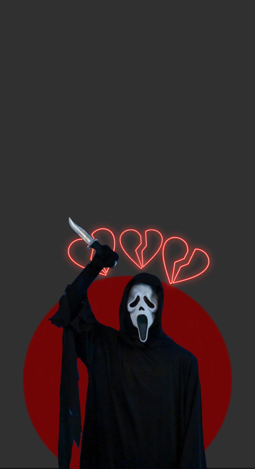A person in black holding up an axe - Ghostface