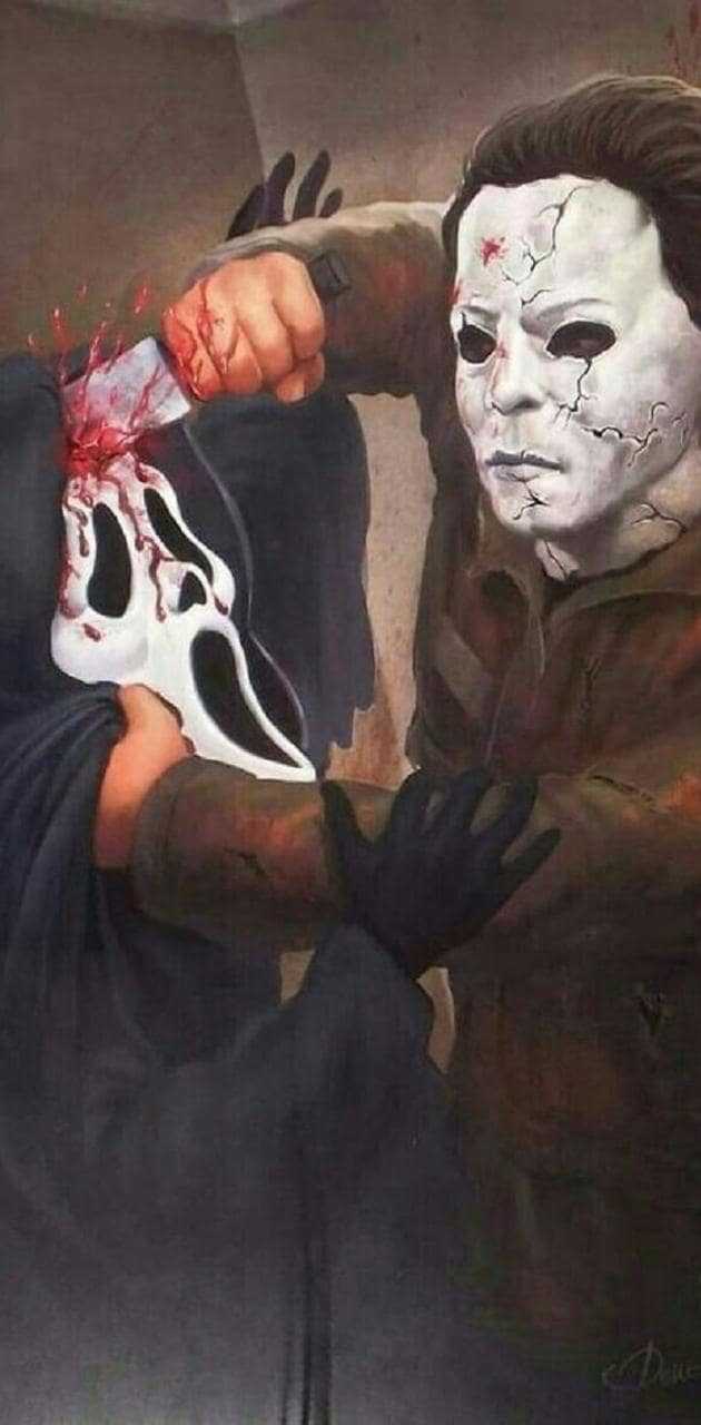 Halloween and Scream characters fighting each other - Ghostface