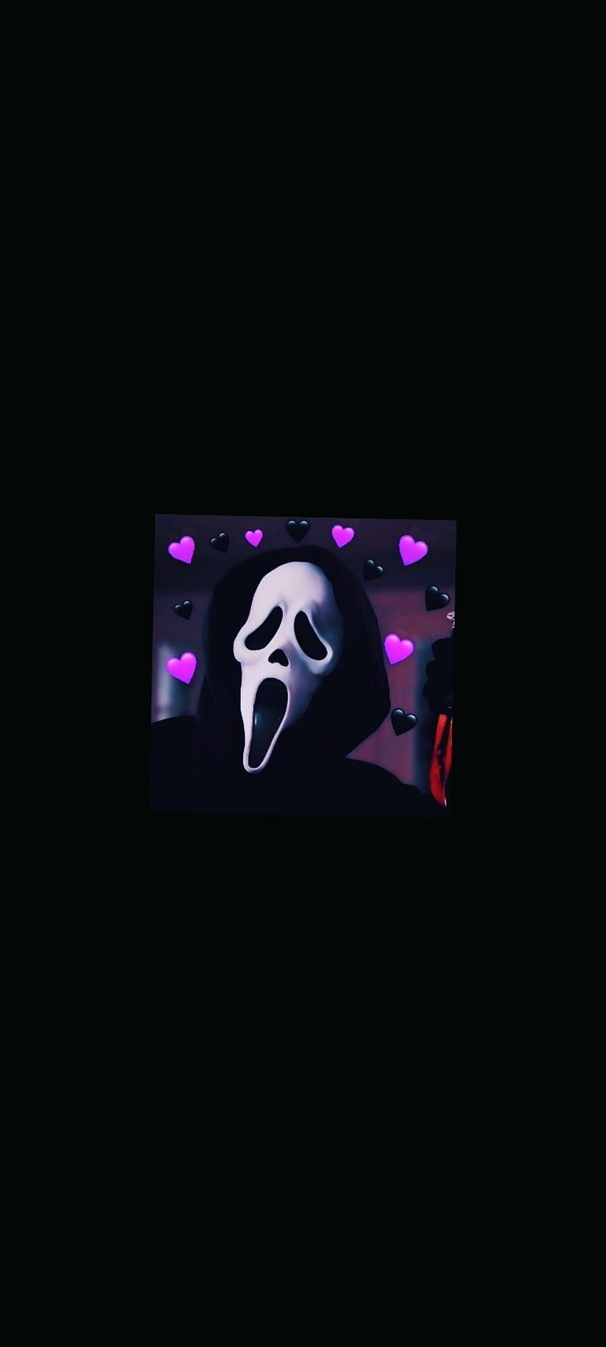 A scary face with hearts in the background - Ghostface