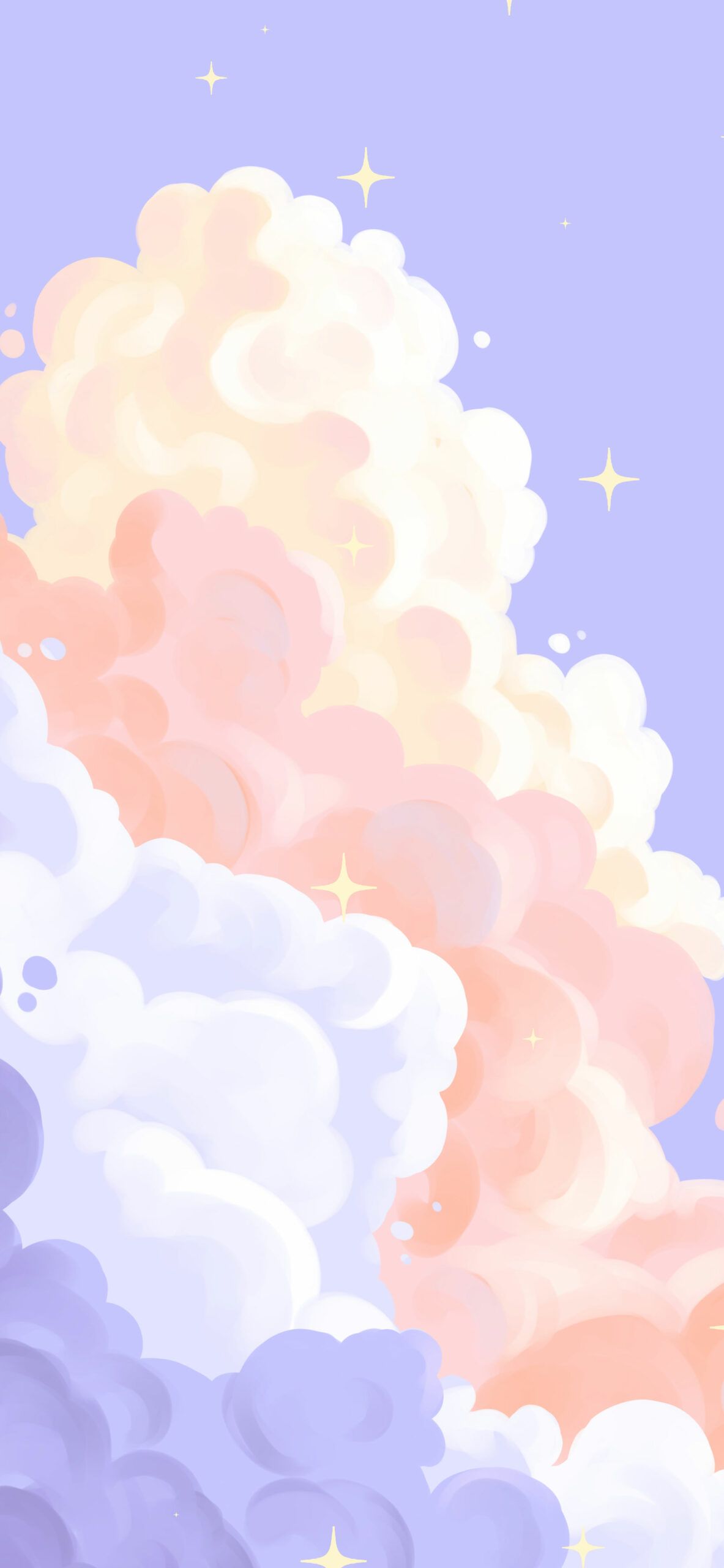 A cartoon of clouds and stars in the sky - Violet