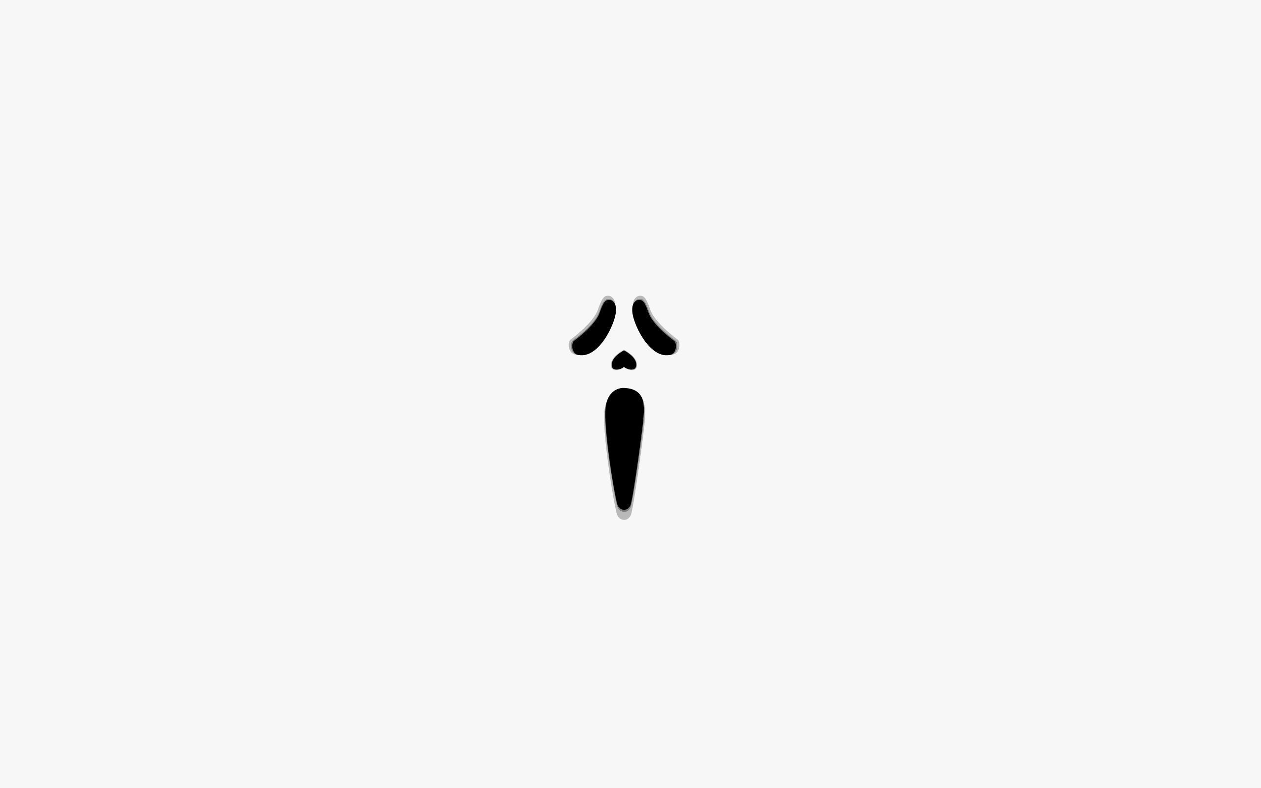 A white background with a black ghost face in the center - Ghostface
