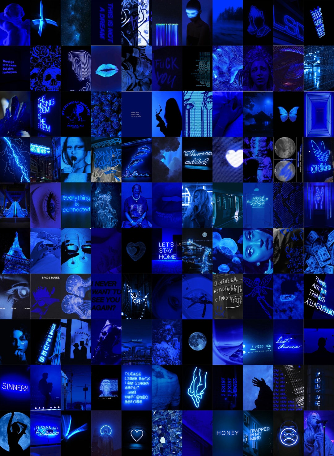 PCS Blue Wall Collage Kit Neon Blue Aesthetic Photo