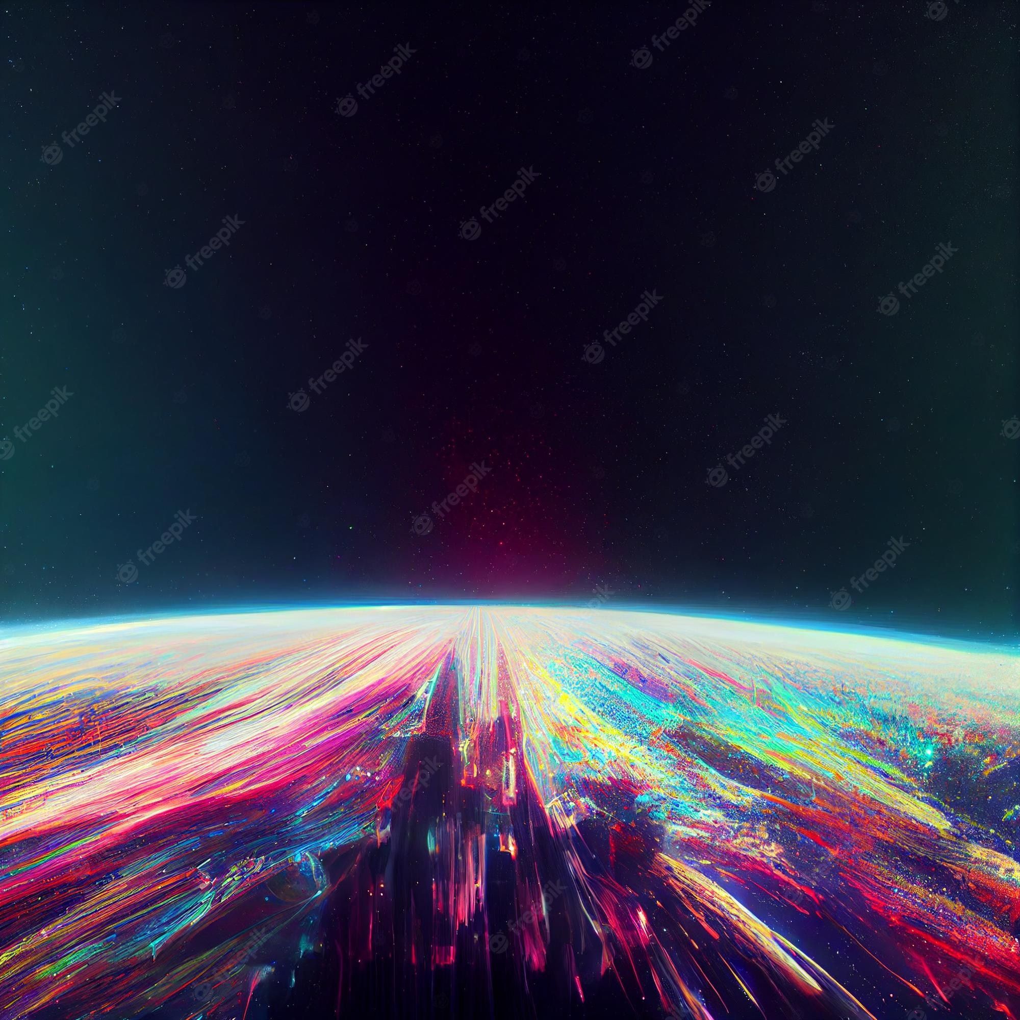 Colorful abstract light trails on a dark background - Glitch