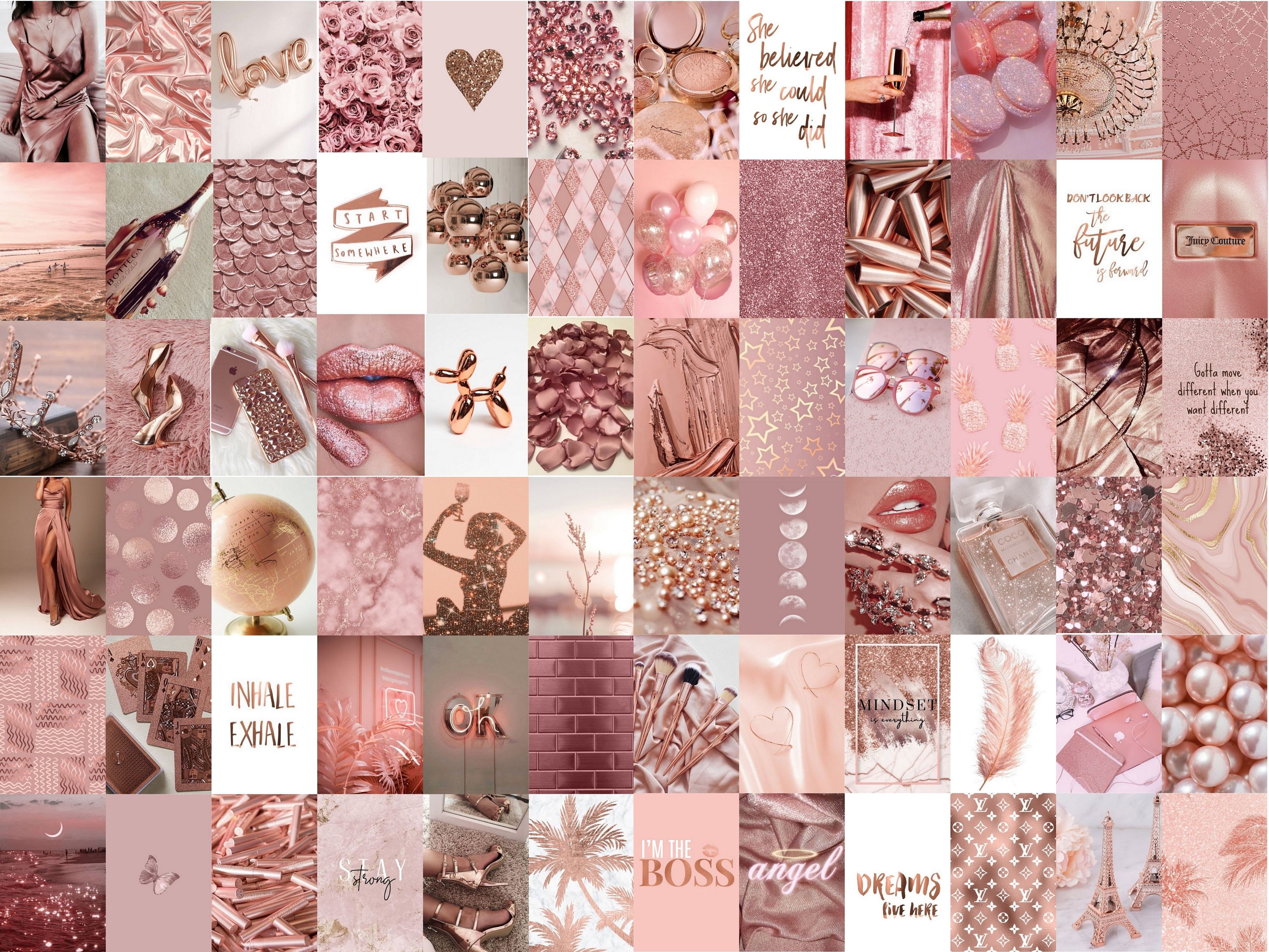 A collage of pink and gold images - Rose gold
