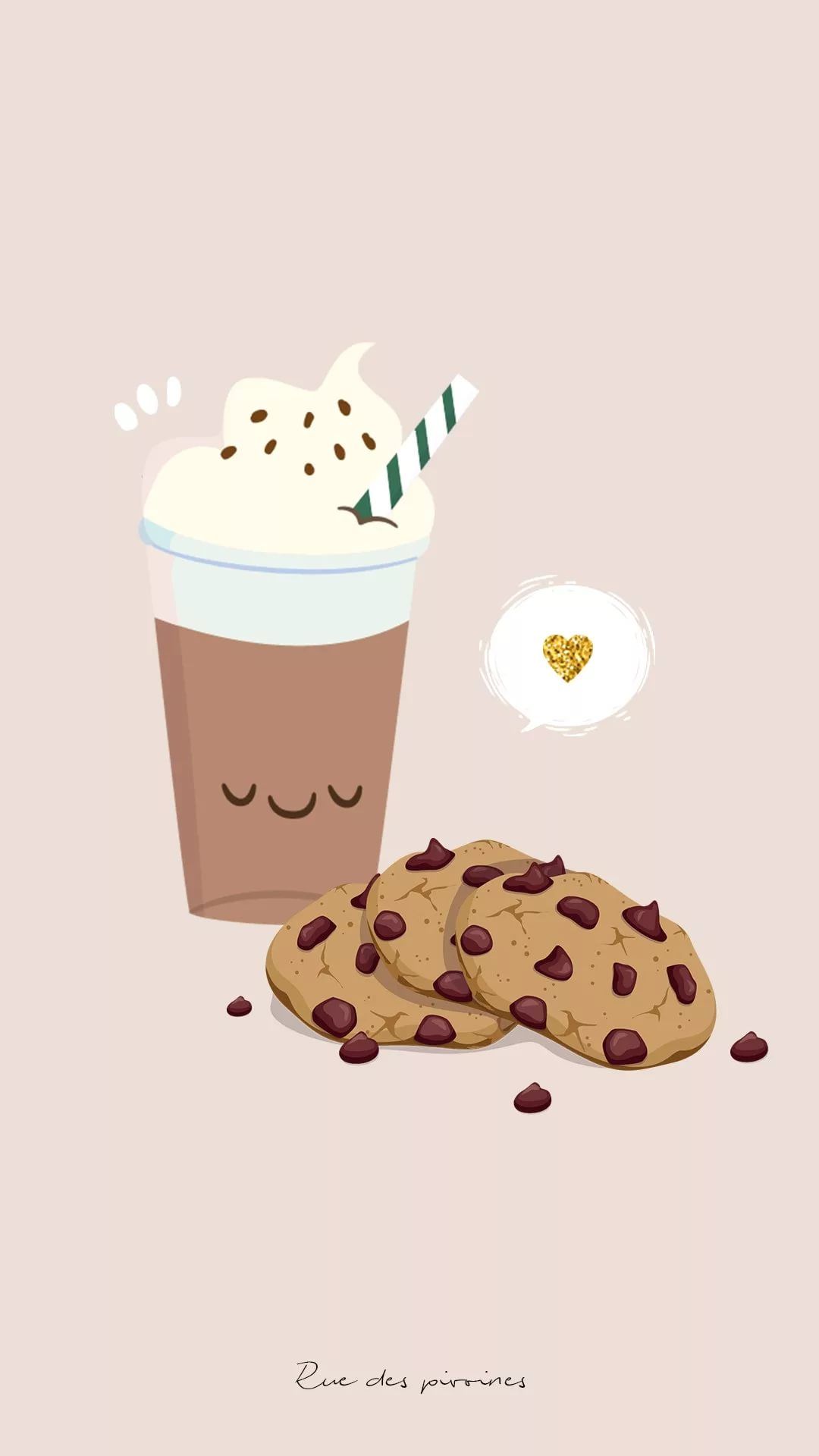IPhone wallpaper of a chocolate chip cookie and a frappuccino - Starbucks, foodie, food, chocolate