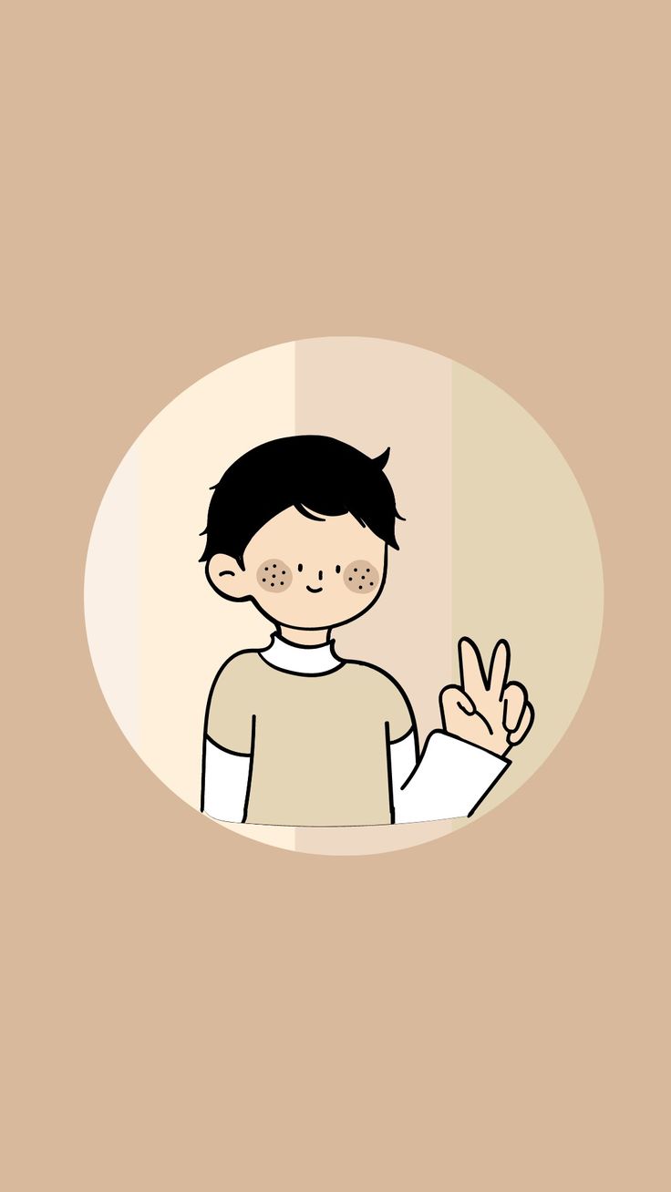 An illustration of a boy with freckles making the peace sign - Kawaii