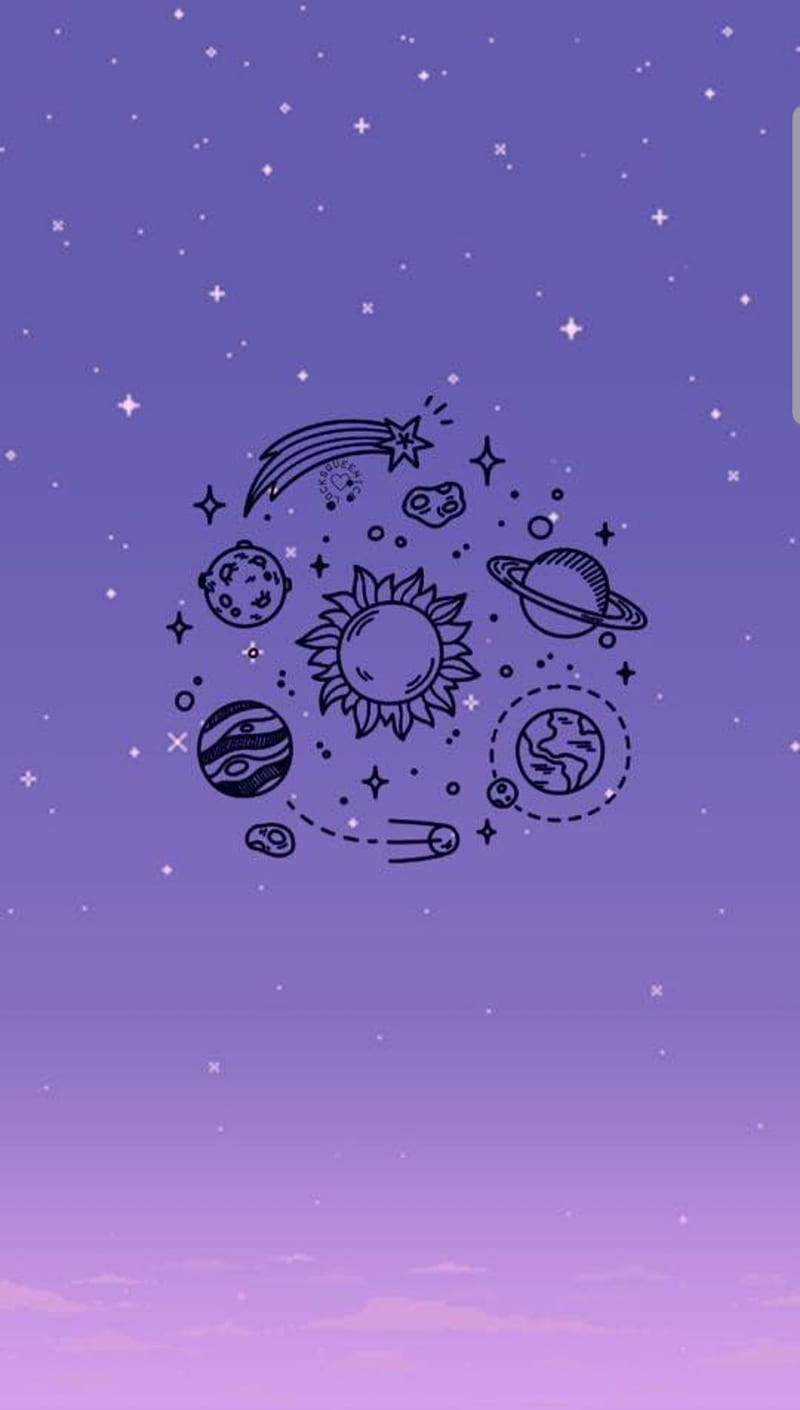 A purple and blue wallpaper with the solar system - Space