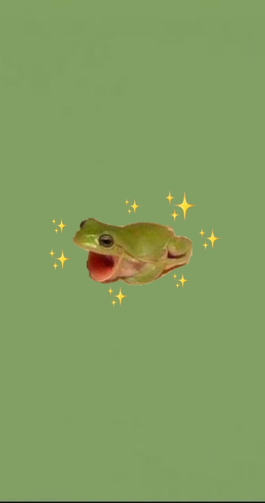 A green frog with its tongue out surrounded by stars - Frog