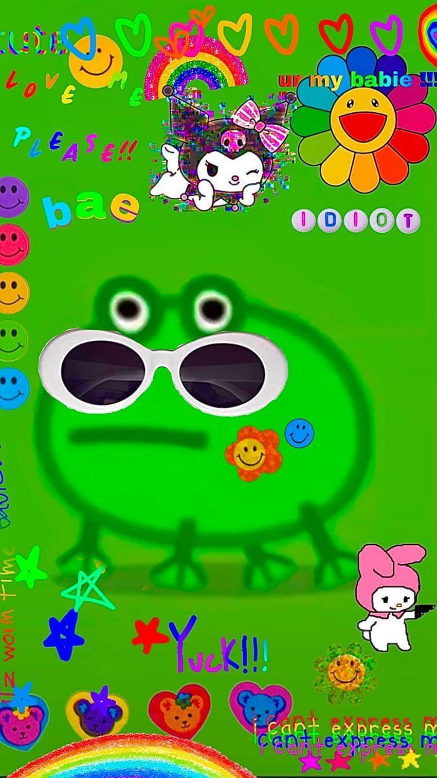 A green frog with sunglasses and other cartoon characters - Frog