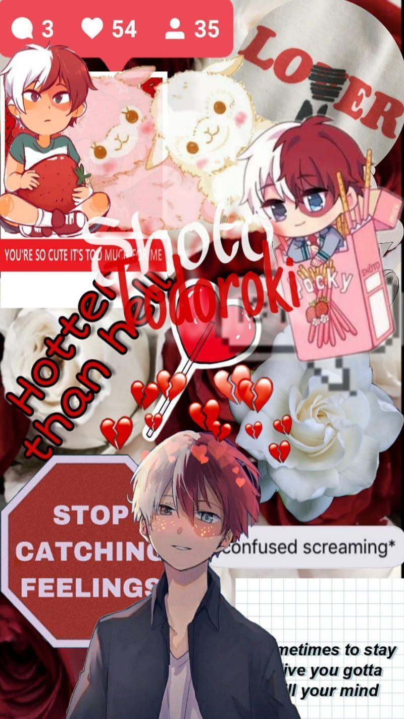 A collage of images including a stop sign, a rose, and a character from my hero academia - Shoto Todoroki