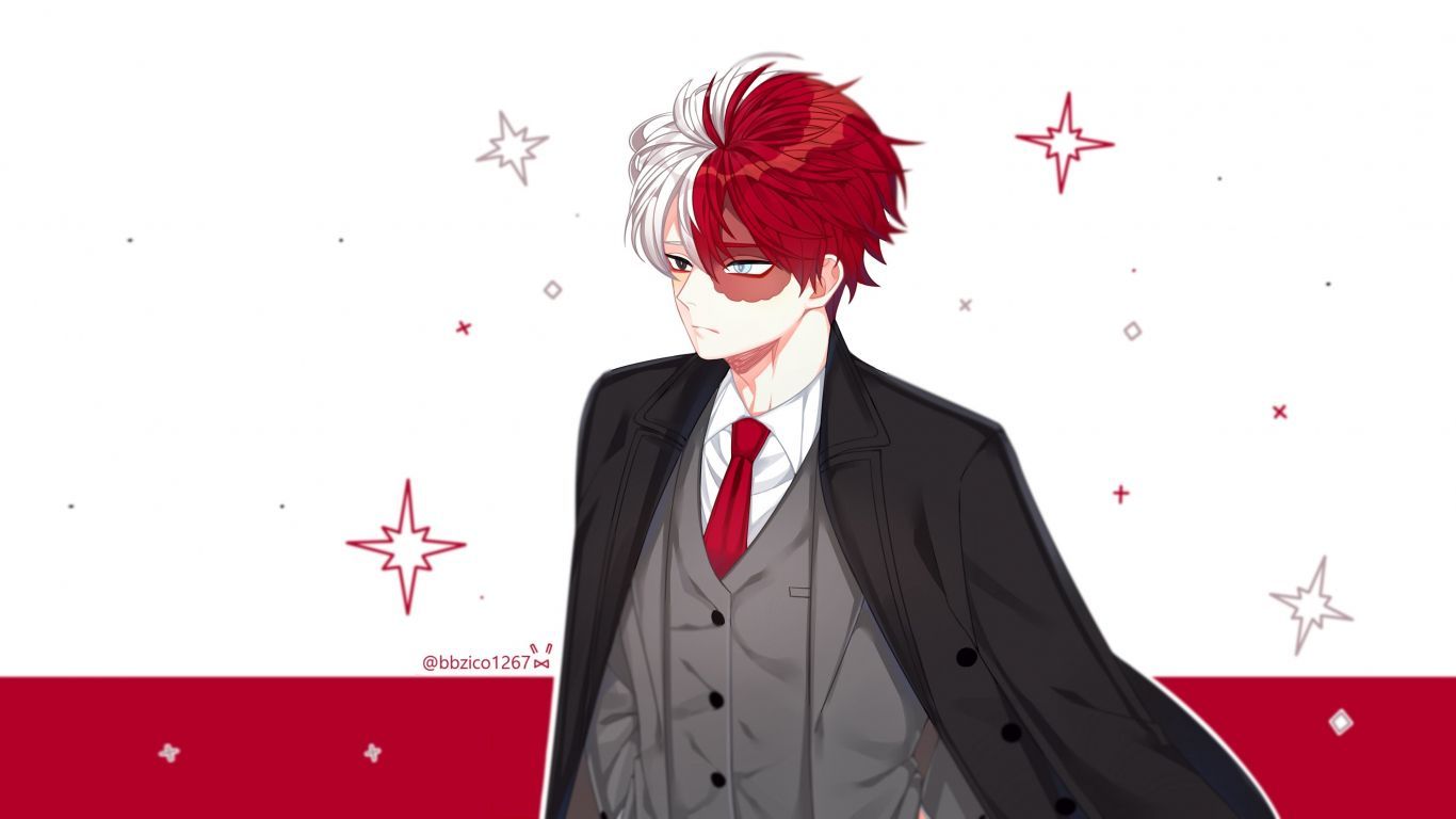 A character from the anime series My Hero Academia, wearing a suit and tie. - Shoto Todoroki