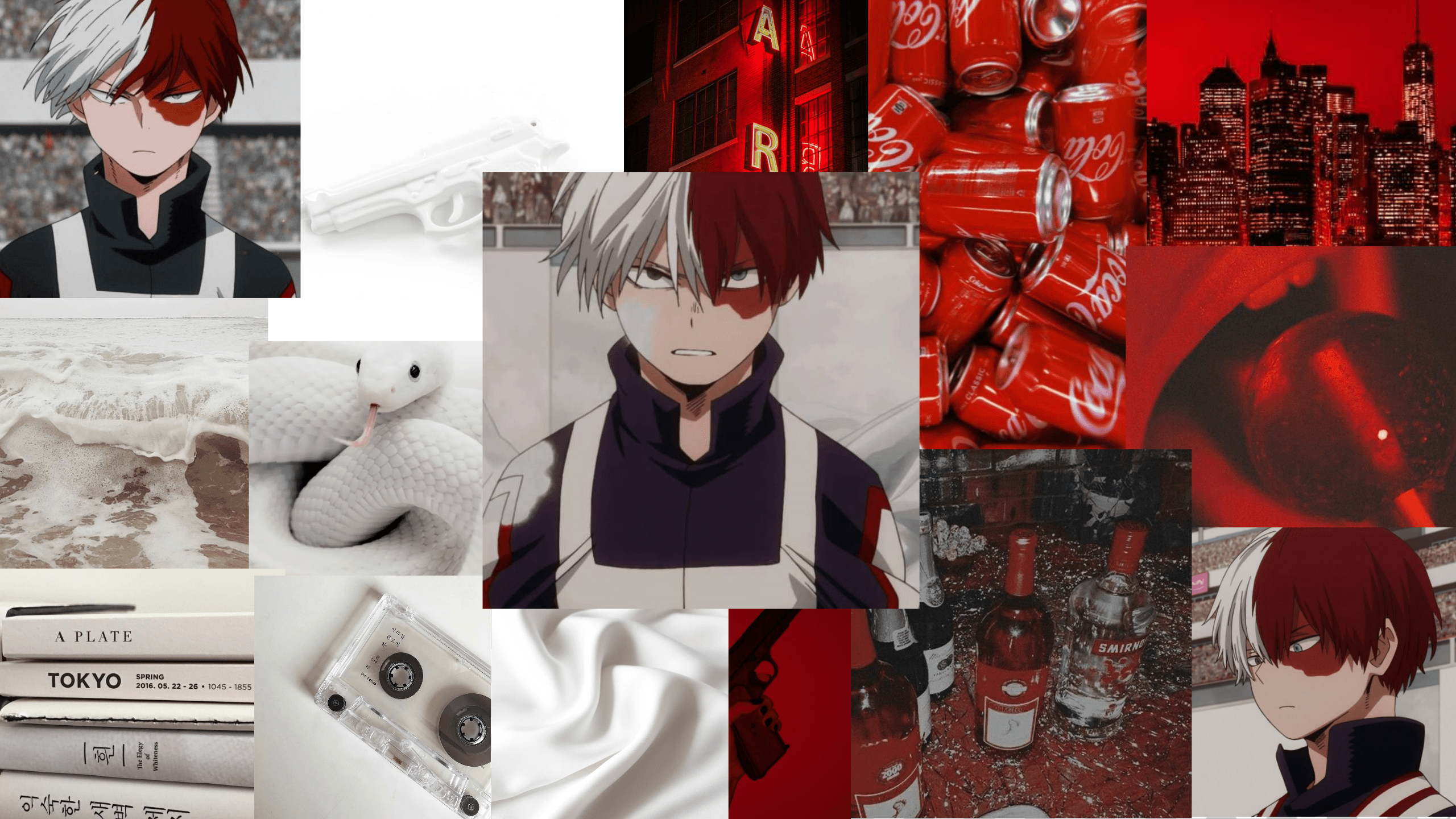 A collage of pictures with different characters - Shoto Todoroki