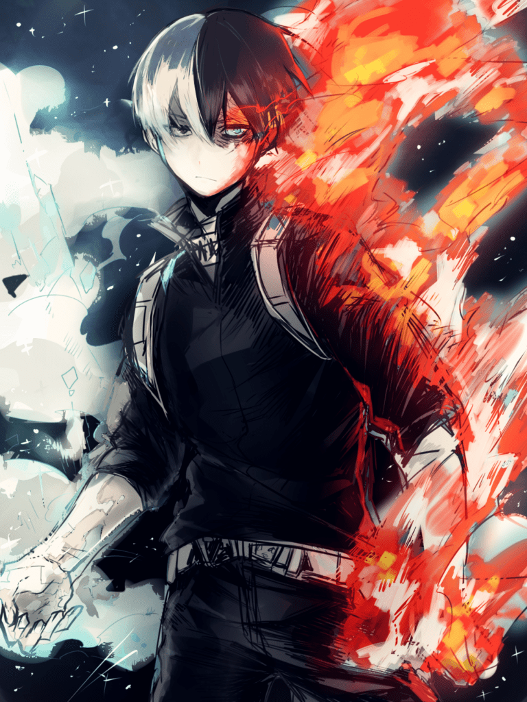 A man with fire coming out of his hands - Shoto Todoroki