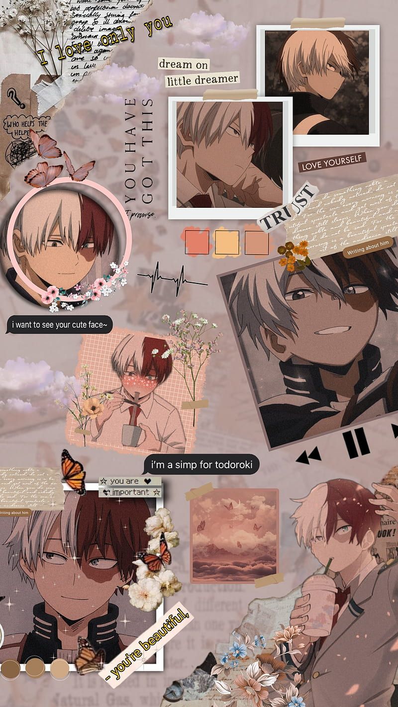 Aesthetic anime background with pictures of anime characters and words - Shoto Todoroki