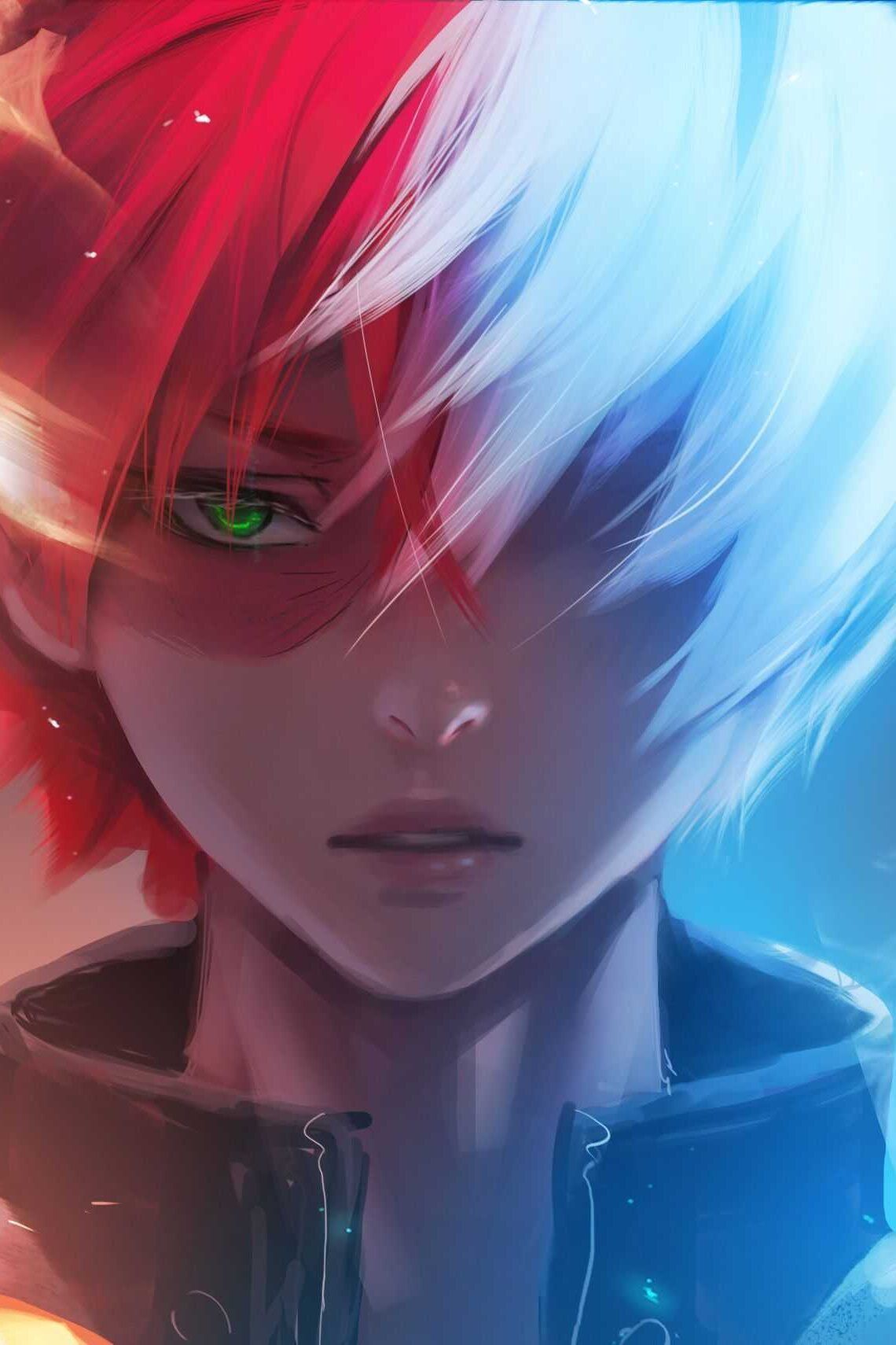 A boy with red and white hair and green eyes - Shoto Todoroki