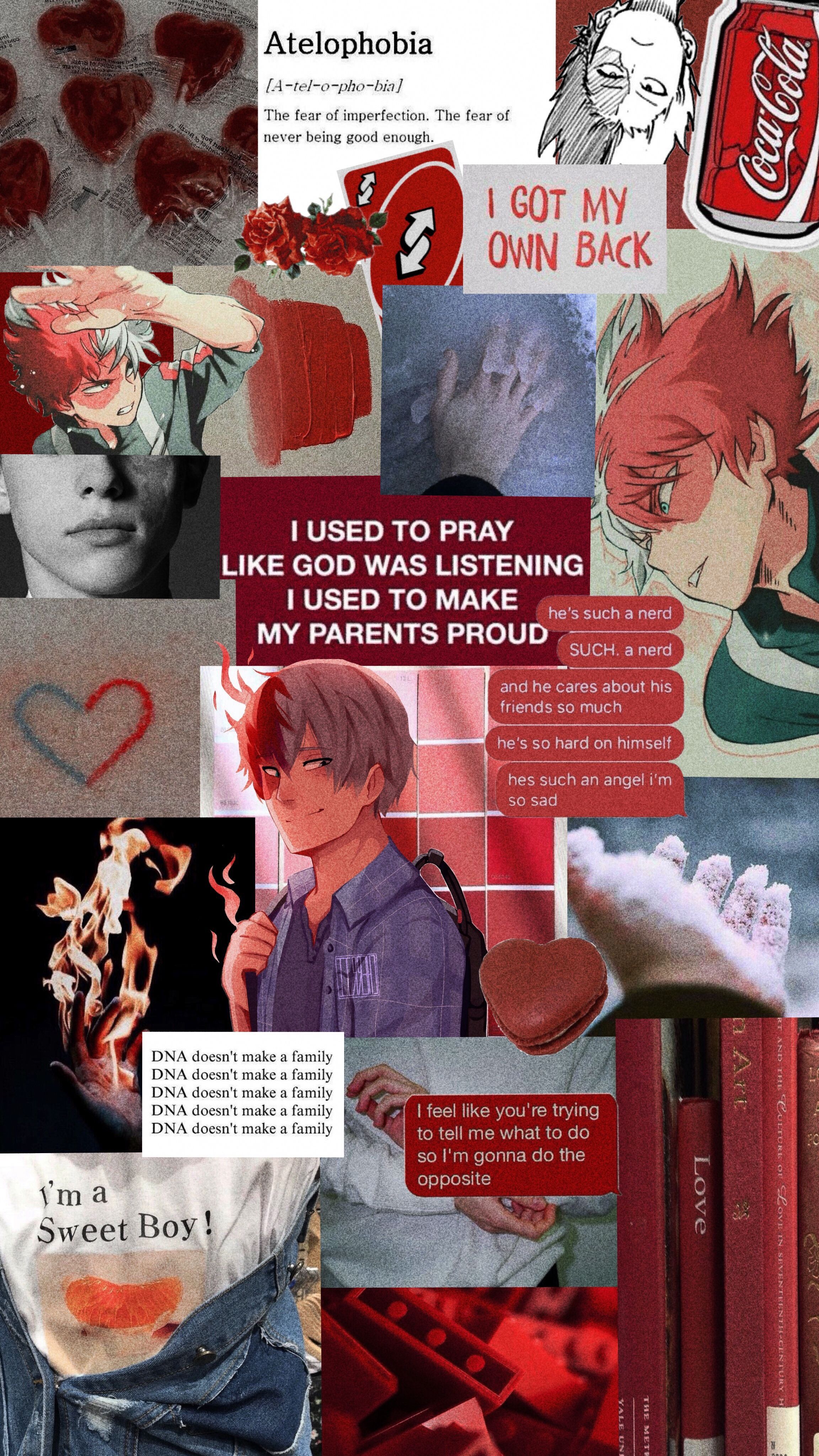 A collage of pictures with red and black - Shoto Todoroki