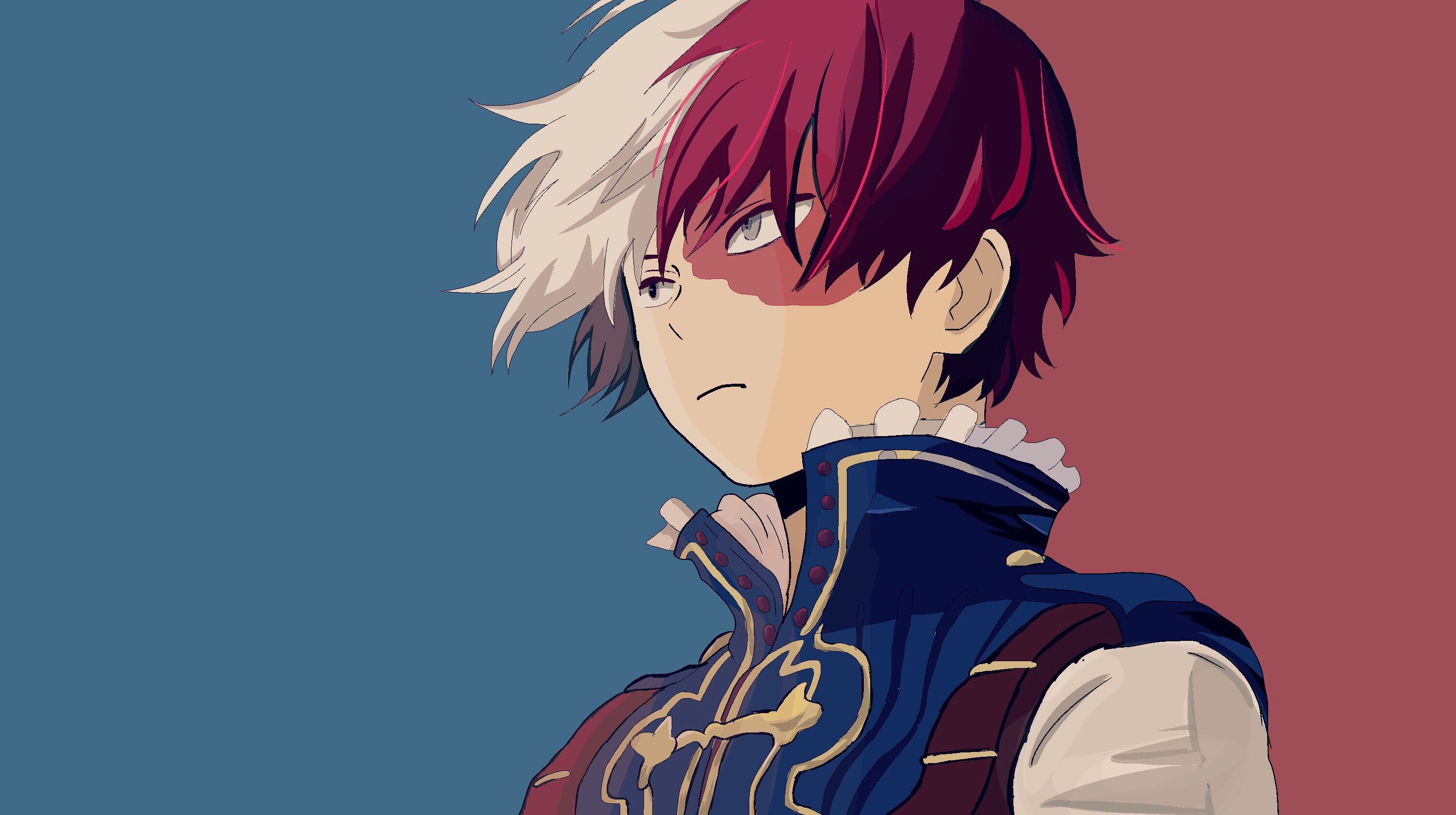 A man with red and white hair is looking at the camera - Shoto Todoroki