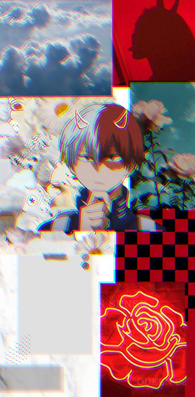 A collage of images with anime characters - Shoto Todoroki