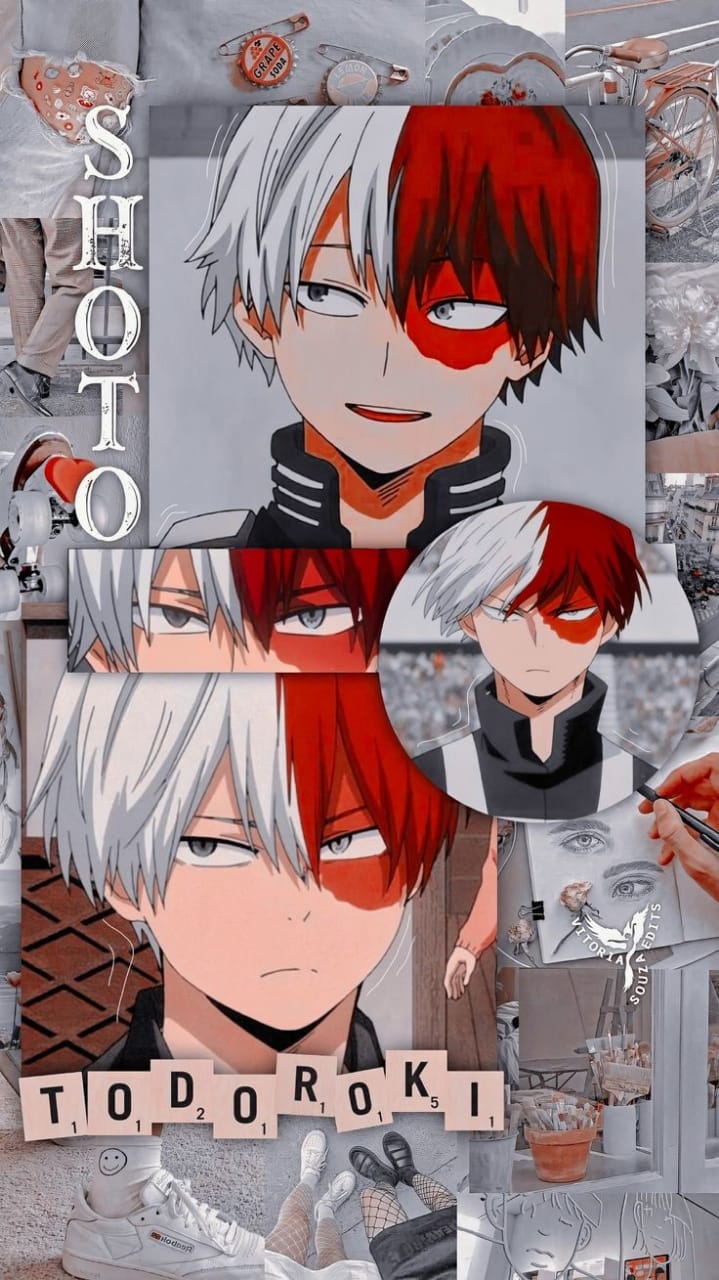 A collage of images with different characters - Shoto Todoroki