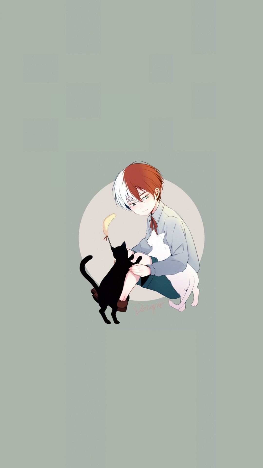 Anime girl with cat and dog wallpaper for phone - Shoto Todoroki