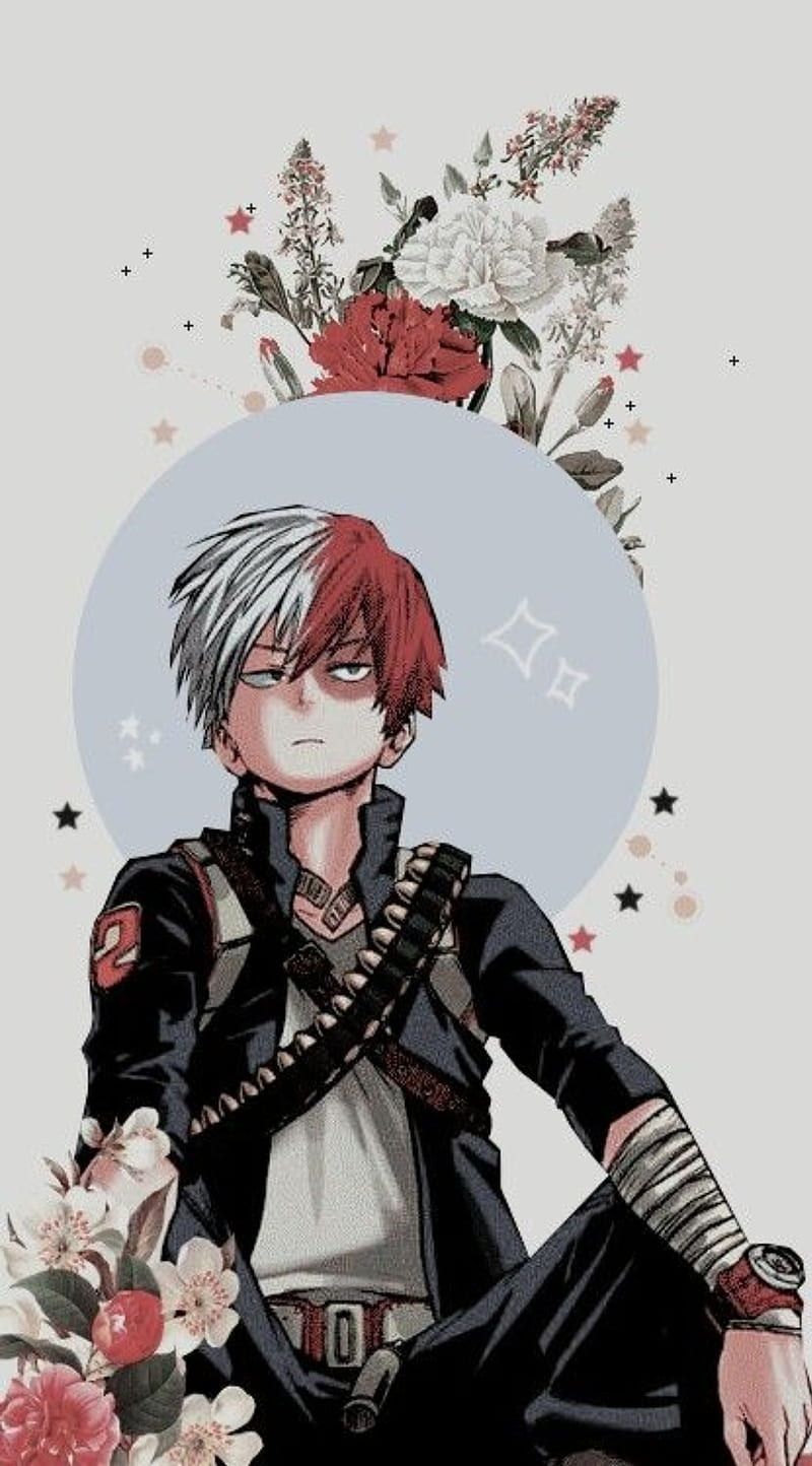 Anime character with red hair and flowers - Shoto Todoroki, My Hero Academia