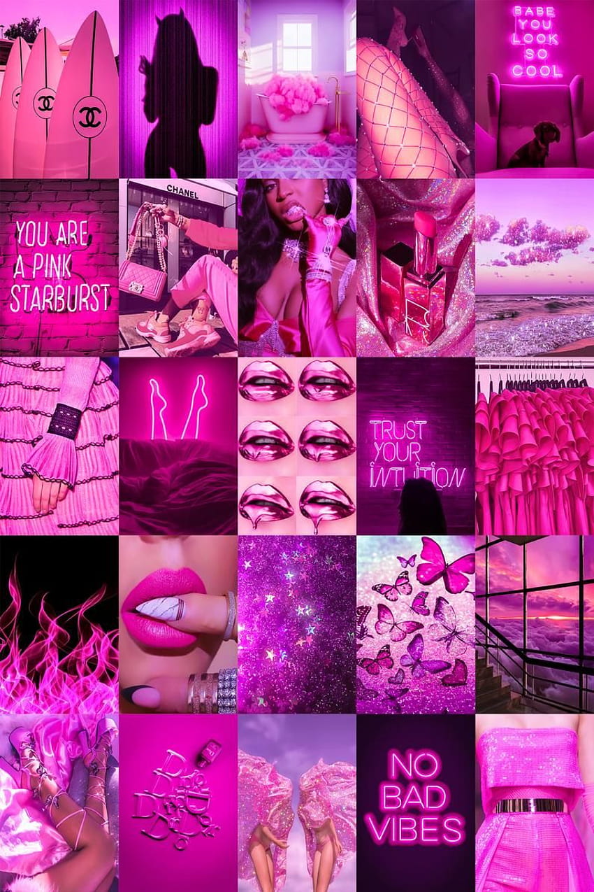 Aesthetic pink collage wallpaper for your phone, desktop and more! - Hot pink, neon pink