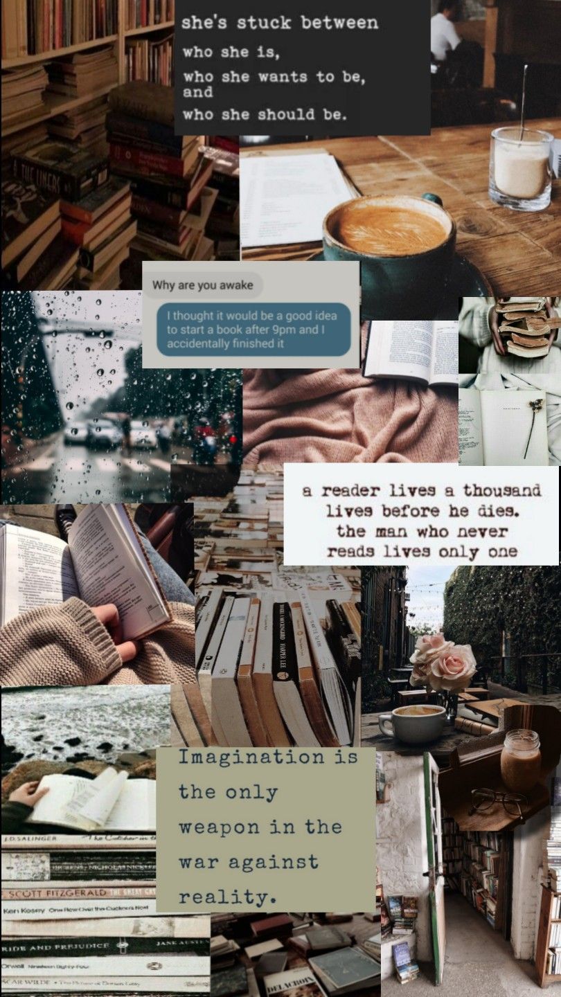 A collage of books and coffee cups - Books