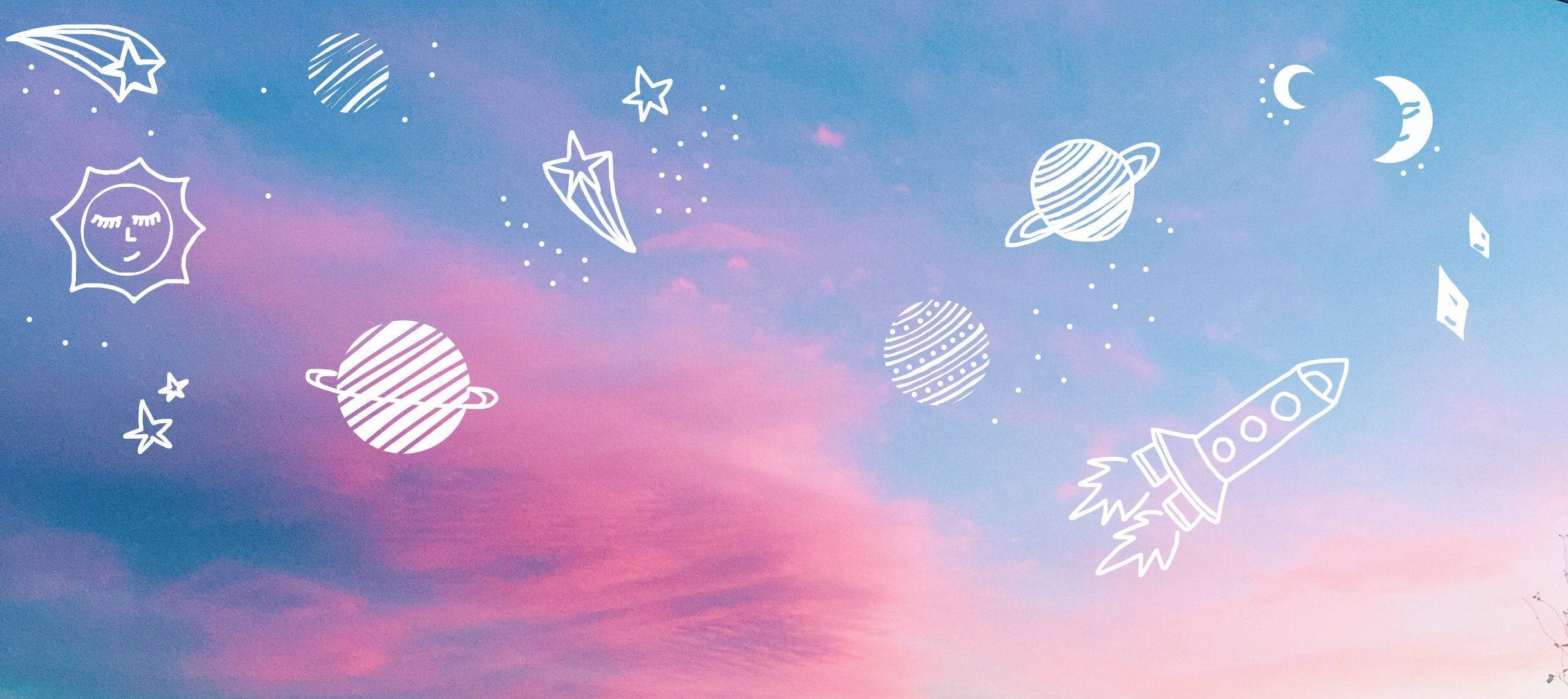 Download Aesthetic Youtube Planets Doodle Art Wallpaper