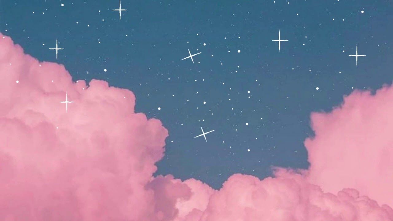 Aesthetic background of pink clouds and stars on a blue background - YouTube