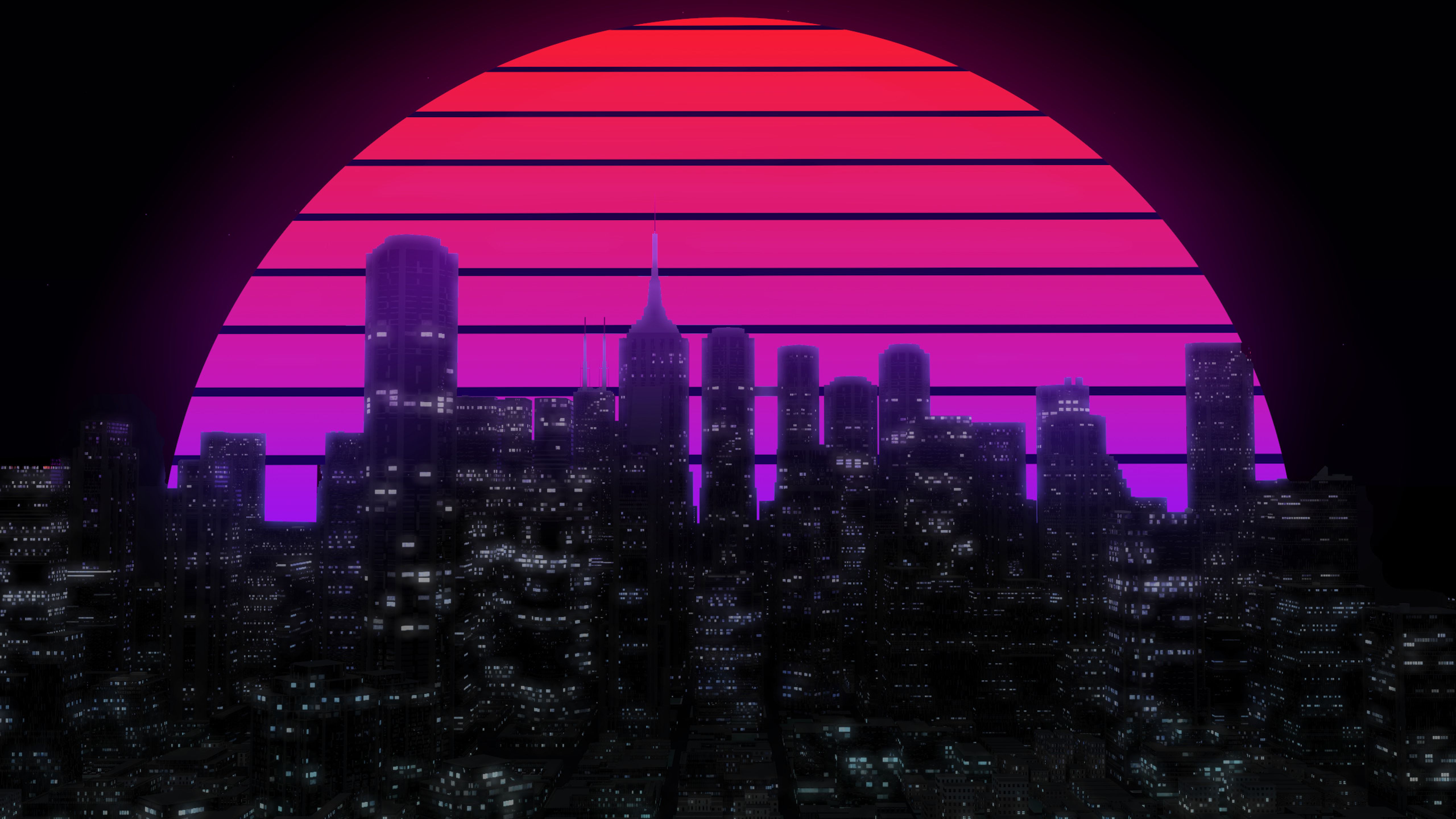 A city skyline with the sun setting in it - YouTube, synthwave