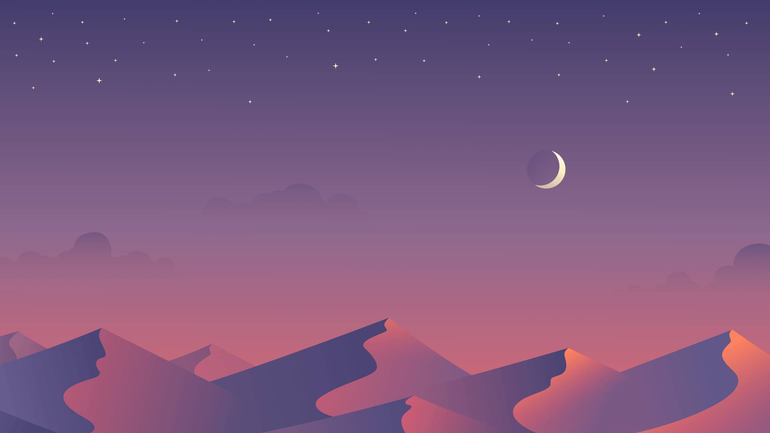 A minimalist desert landscape with a crescent moon and stars in the sky - YouTube