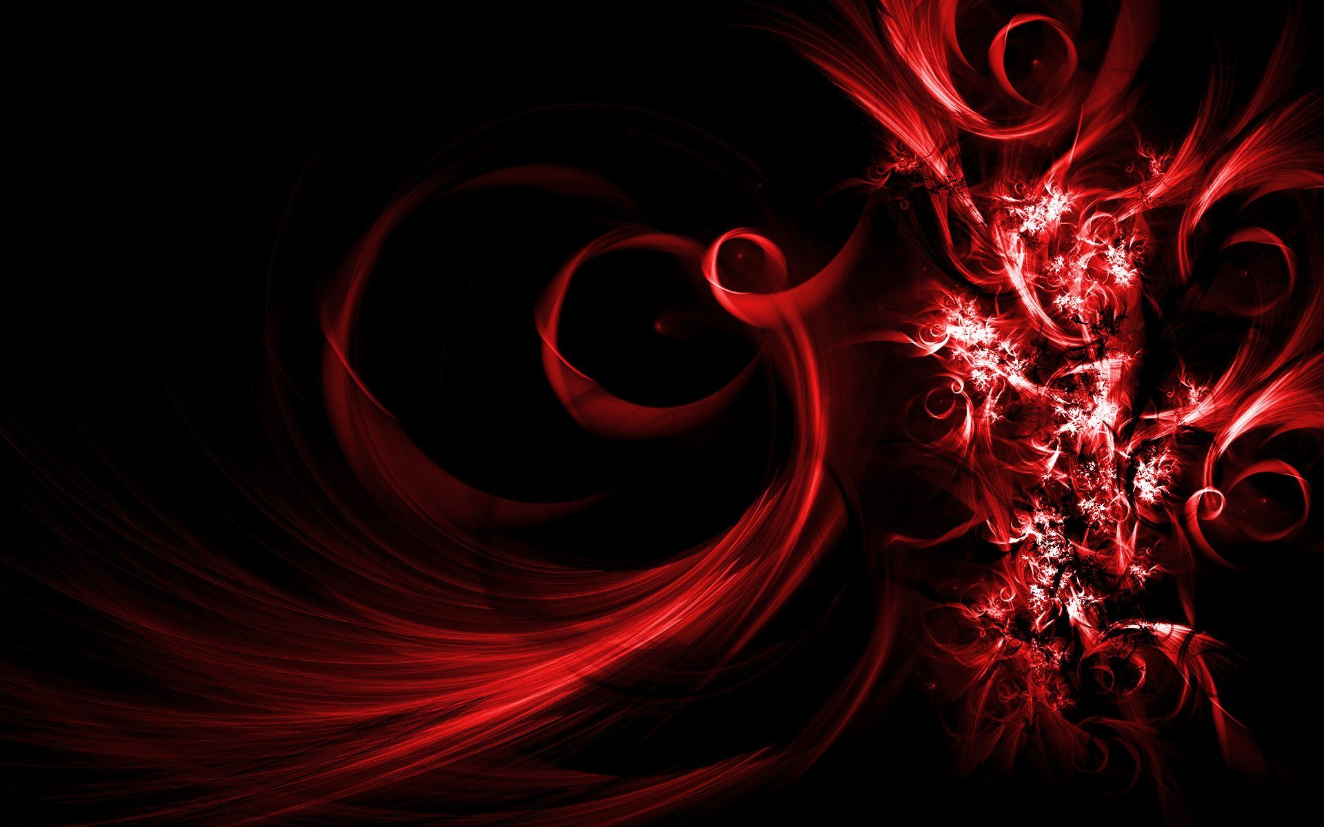 Red abstract wallpaper with swirling lines and flowers - Dark red