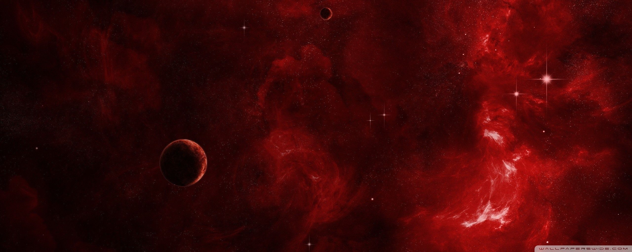 A red background with stars and planets - Red, dark red