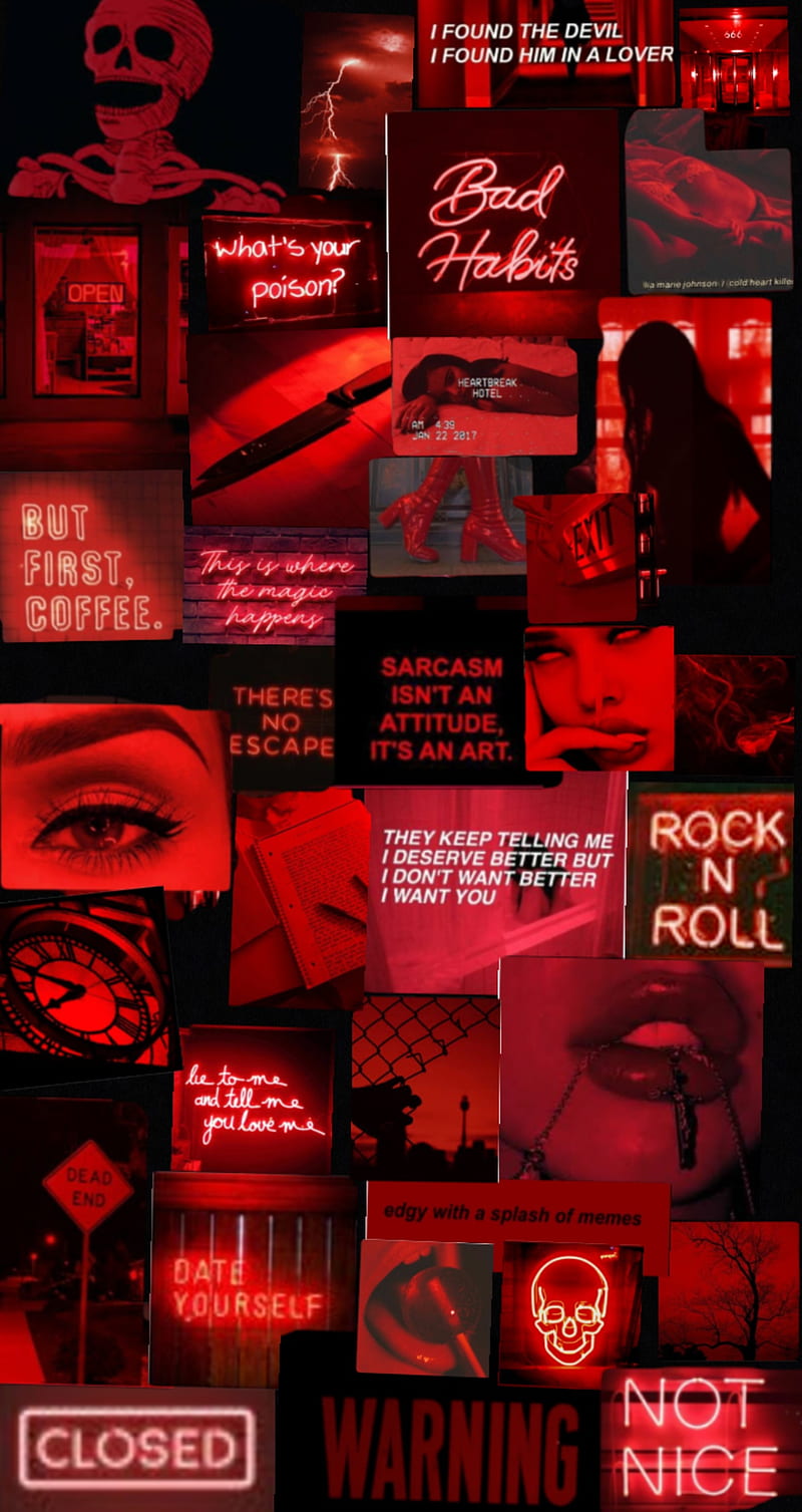 A collage of pictures with red and black backgrounds - Dark red