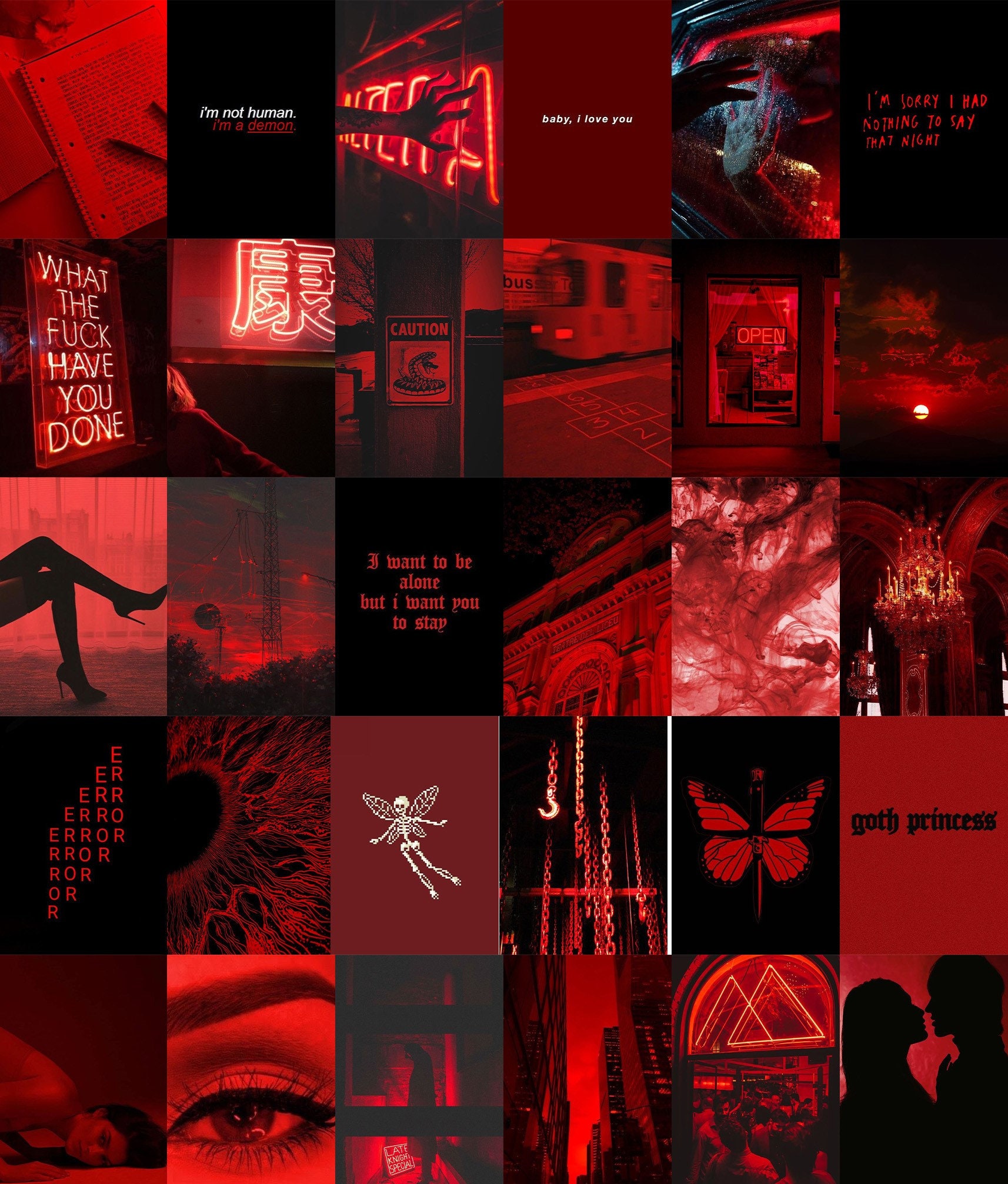 PCS Dark Red Wall Collage Kit Red Aesthetic Photo
